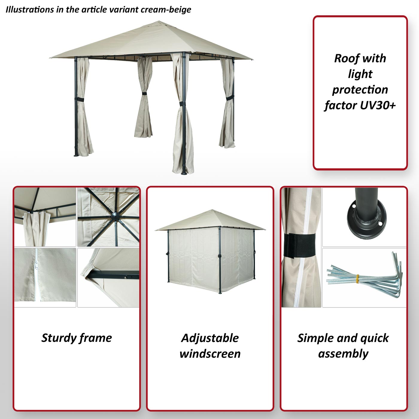 Pergola MCW-J63, tuinpaviljoen terrasoverkapping met zijwand 3x3m ~ antraciet