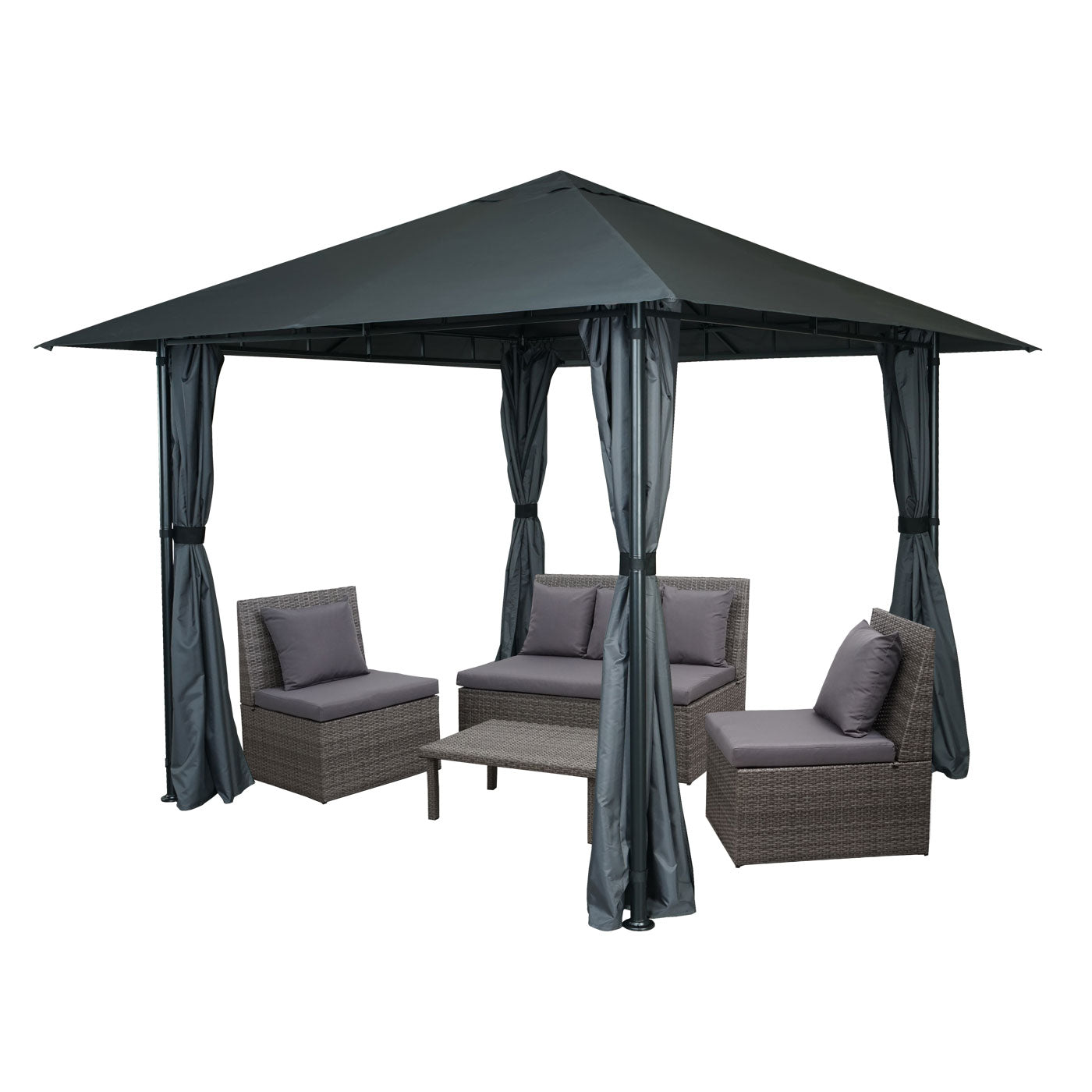 Pergola MCW-J63, tuinpaviljoen terrasoverkapping met zijwand 3x3m ~ antraciet