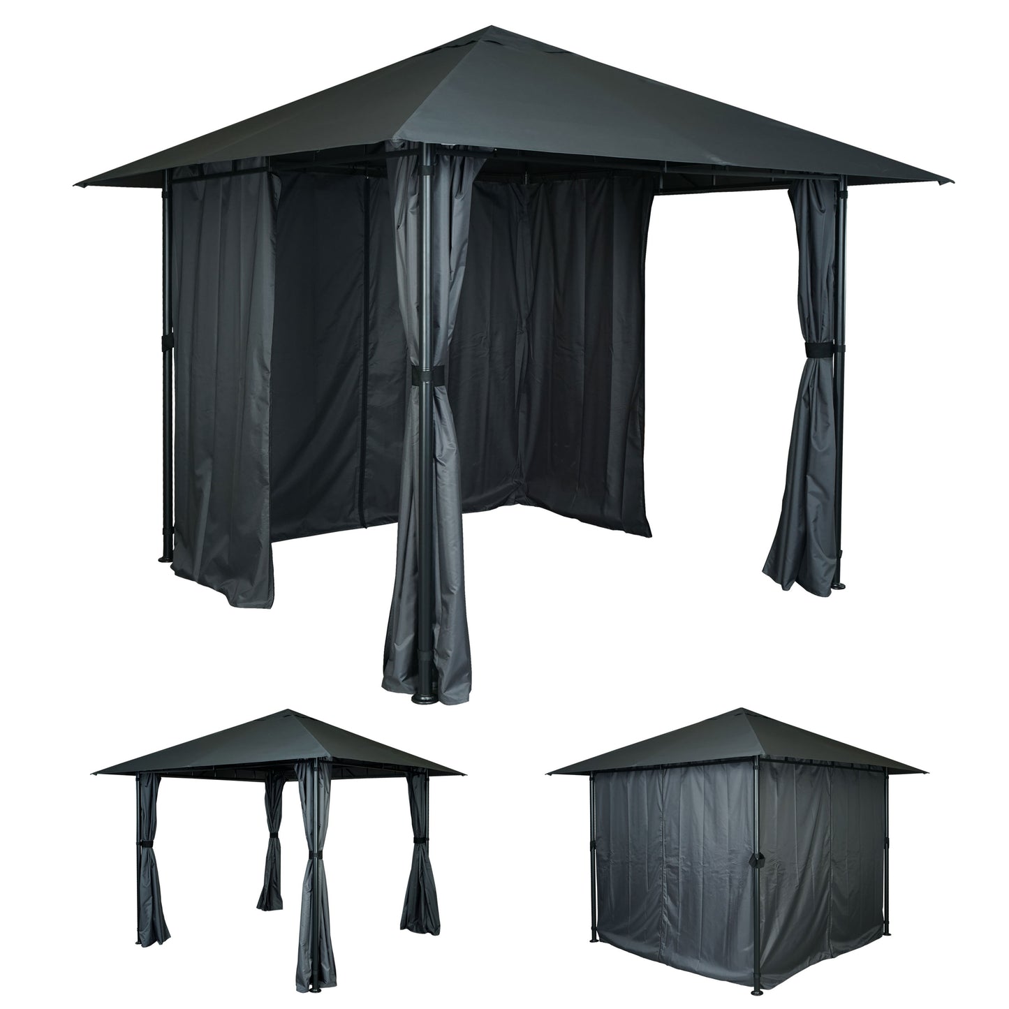 Pergola MCW-J63, tuinpaviljoen terrasoverkapping met zijwand 3x3m ~ antraciet