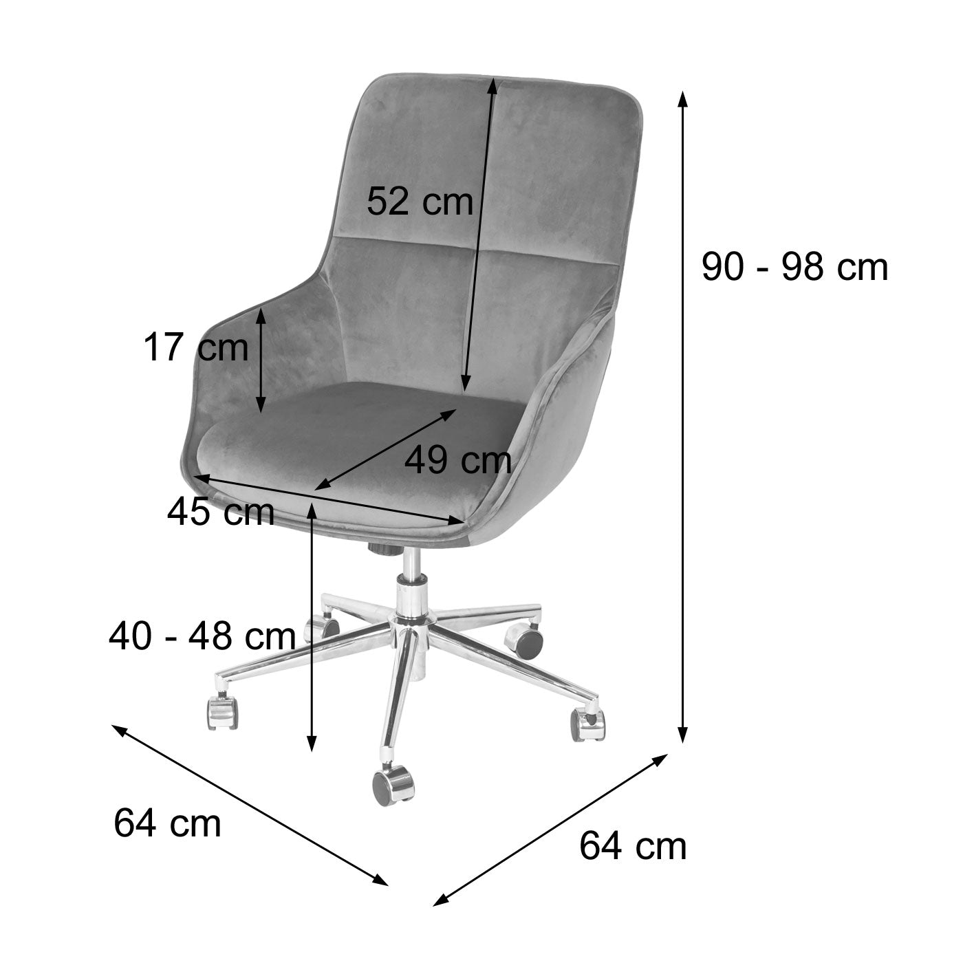 Bureaustoel MCW-J64, bureaustoel bureaustoel fauteuil, in hoogte verstelbaar fluweel MVG ~ zwart