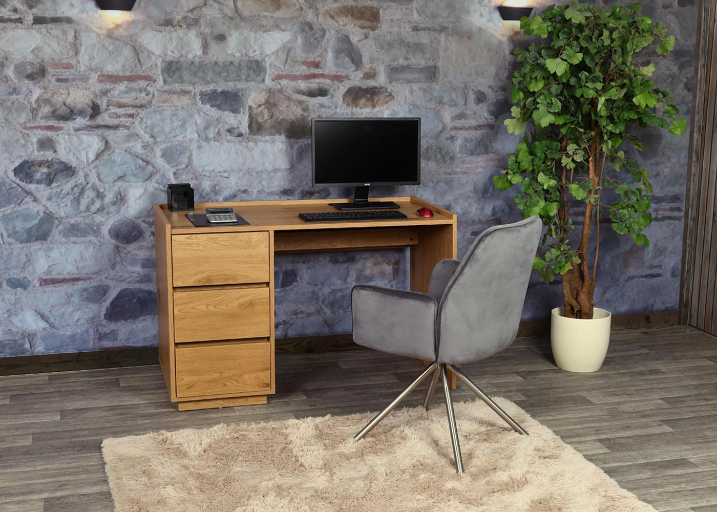 Bureau MCW-J78, bureau computer bureau werktafel, lade, 78x121x60cm ~ eiken look