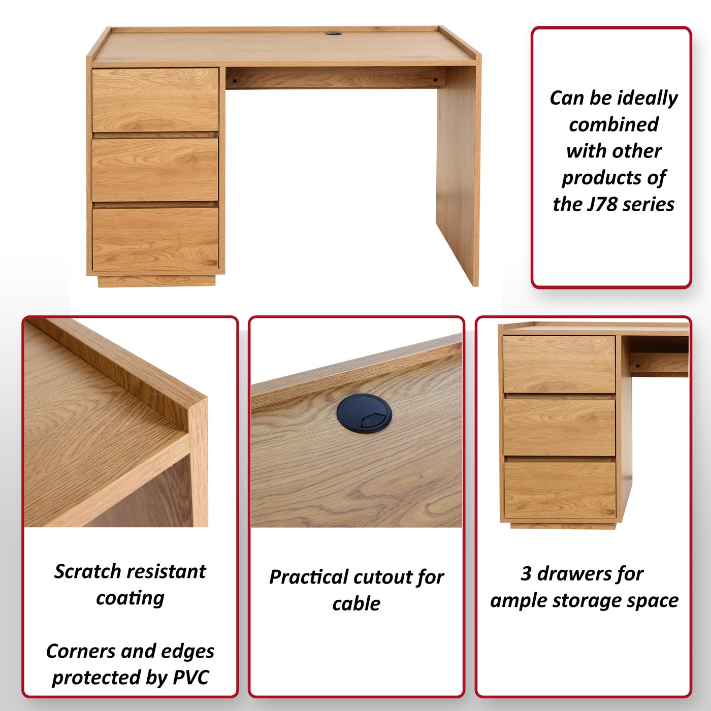 Bureau MCW-J78, bureau computerbureau werktafel, lade, 78x121x60cm ~ walnoot look