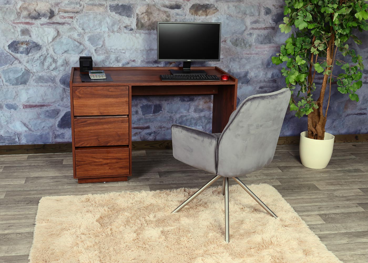 Bureau MCW-J78, bureau computerbureau werktafel, lade, 78x121x60cm ~ walnoot look
