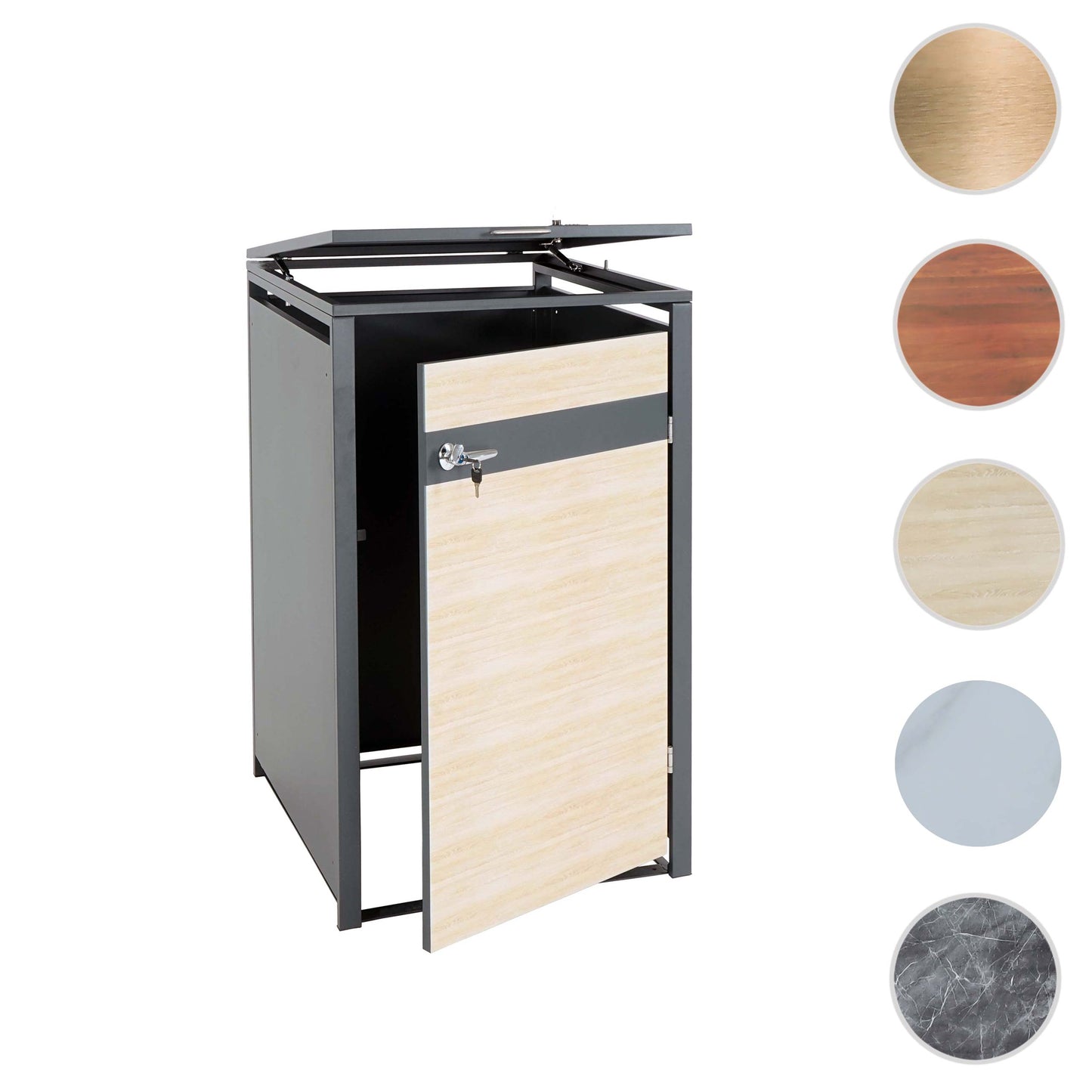 1 deksel afvalbak MCW-J82, afvalbak, uittrekbaar, metaal 32kg, antraciet ~ beukenhout look lichtbruin