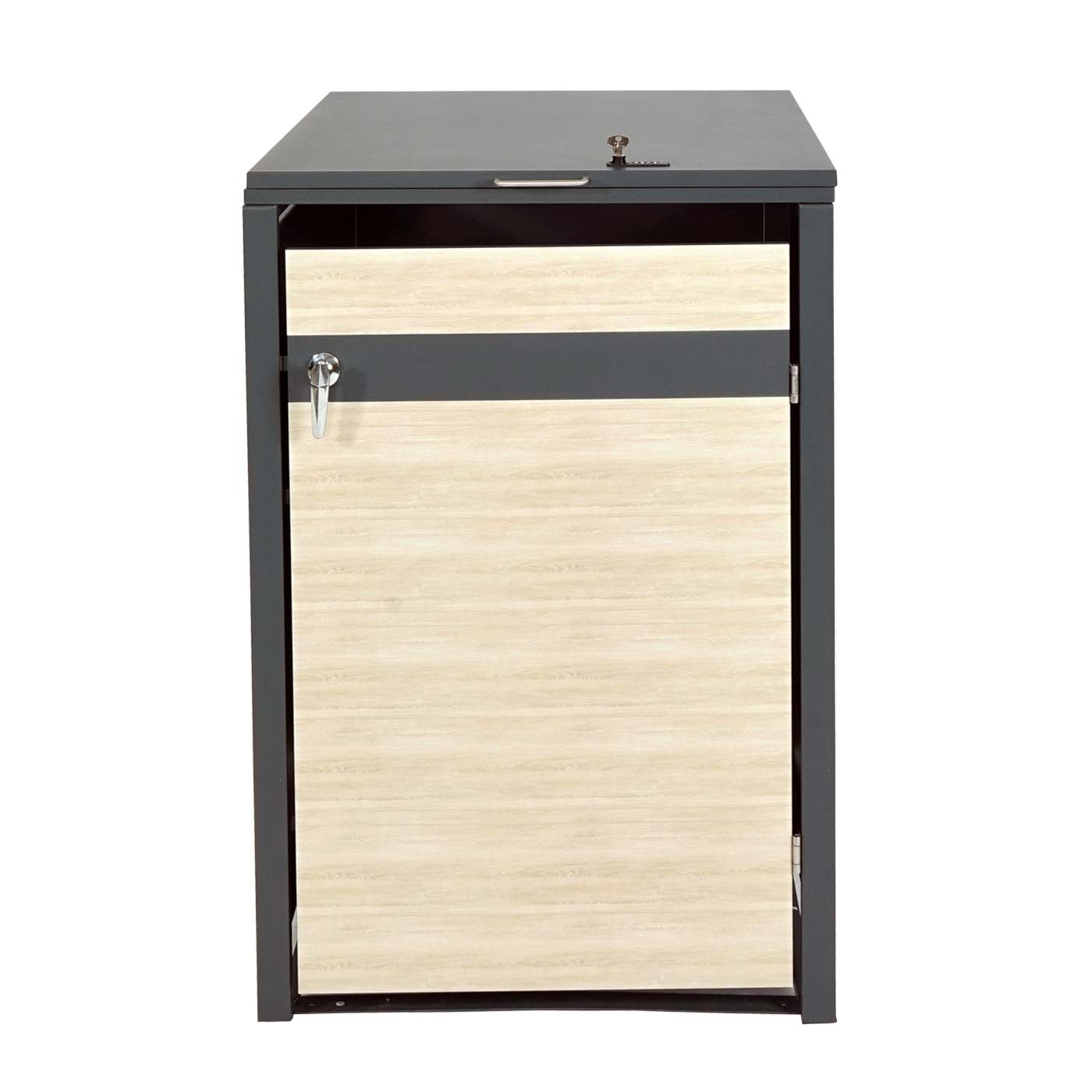 1 deksel afvalbak MCW-J82, afvalbak, uittrekbaar, metaal 32kg, antraciet ~ beukenhout look lichtbruin