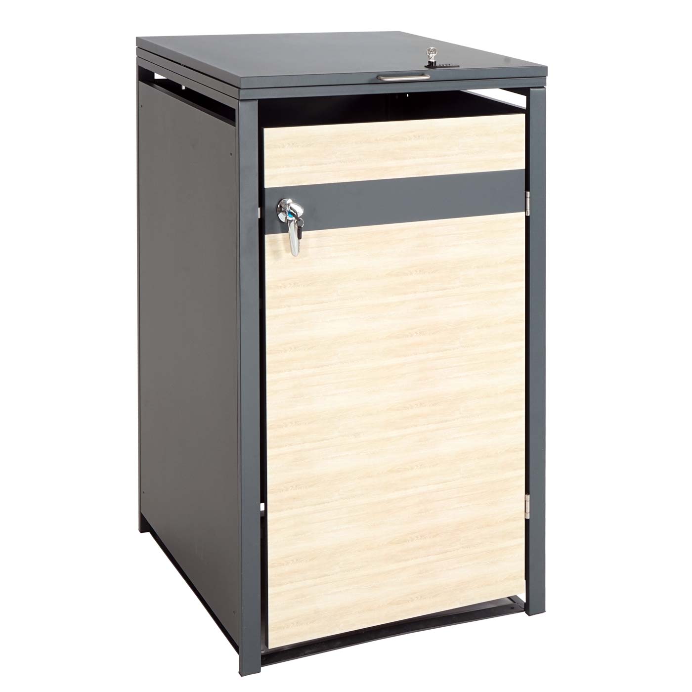 1 deksel afvalbak MCW-J82, afvalbak, uittrekbaar, metaal 32kg, antraciet ~ beukenhout look lichtbruin