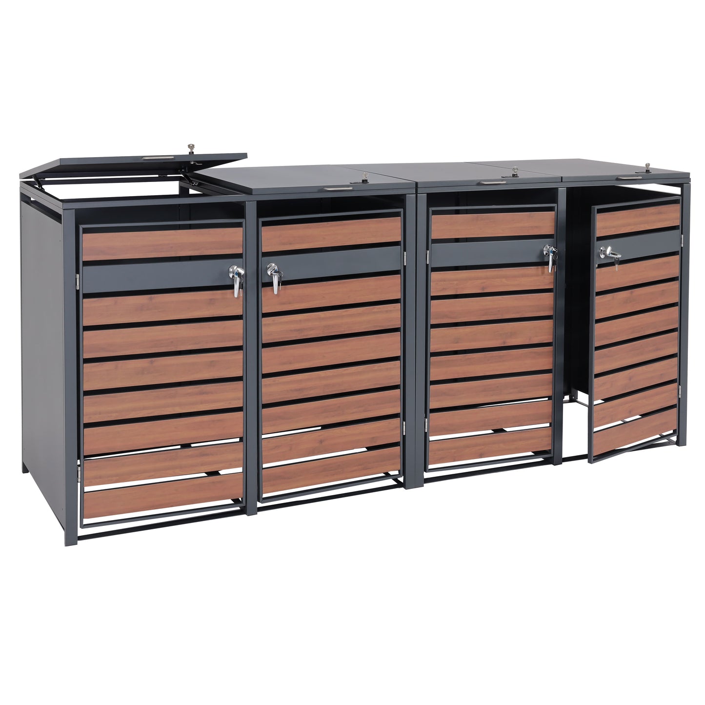 1 afvalemmerbehuizing MCW-J81, afvalemmerbox, uitbreidbaar, metaal 32kg, antraciet ~ kersenhout look donkerbruin