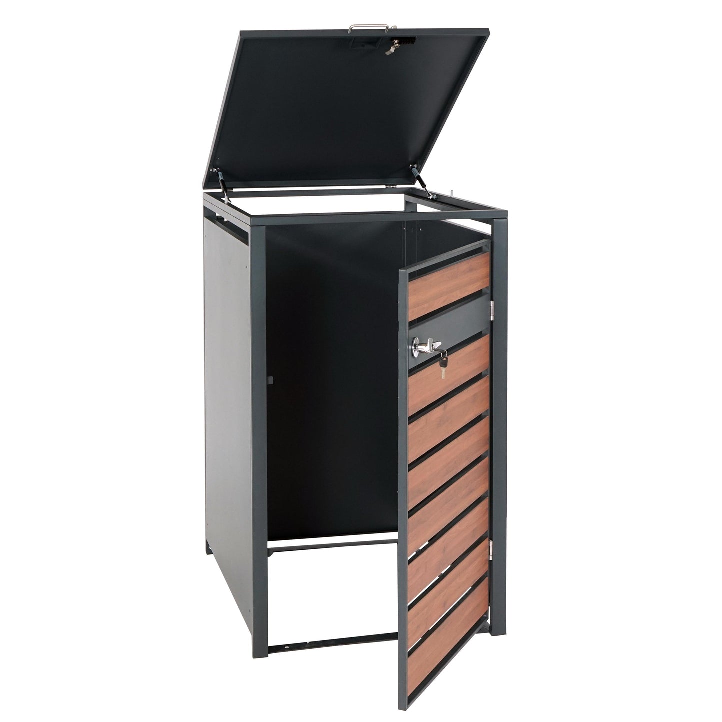 1 afvalemmerbehuizing MCW-J81, afvalemmerbox, uitbreidbaar, metaal 32kg, antraciet ~ kersenhout look donkerbruin