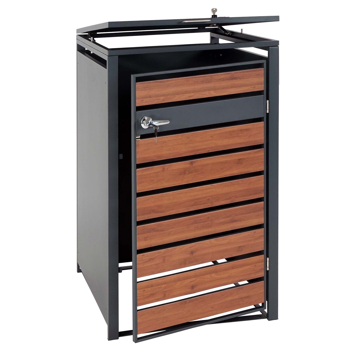 1 afvalemmerbehuizing MCW-J81, afvalemmerbox, uitbreidbaar, metaal 32kg, antraciet ~ kersenhout look donkerbruin