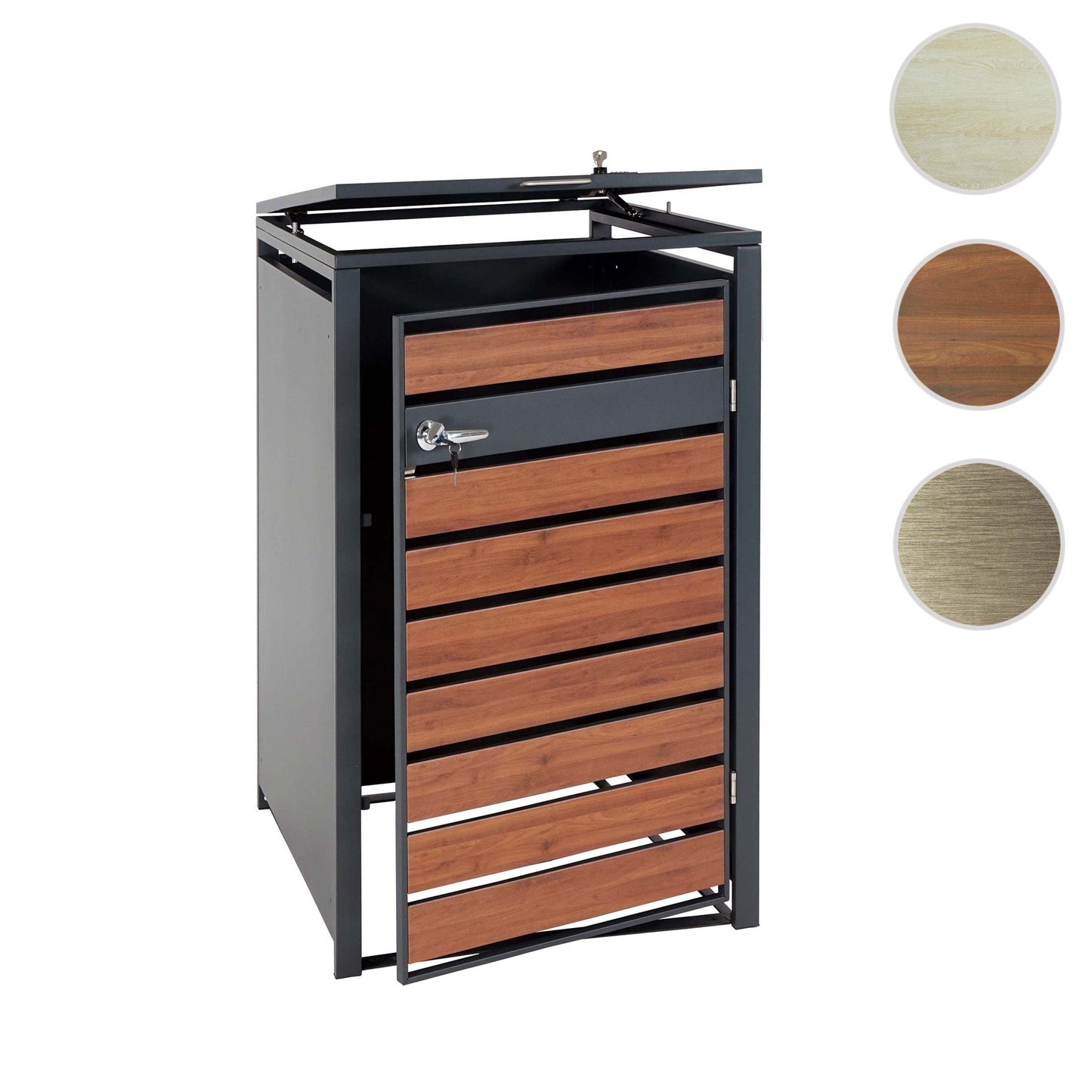 1 afvalemmerbehuizing MCW-J81, afvalemmerbox, uitbreidbaar, metaal 32kg, antraciet ~ kersenhout look donkerbruin