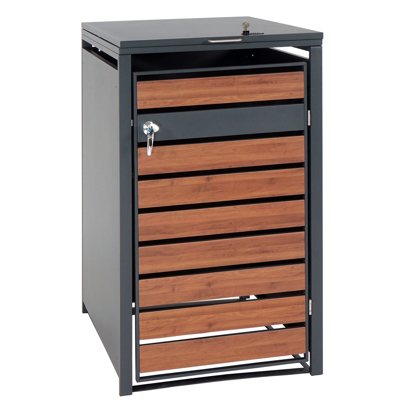 1 afvalemmerbehuizing MCW-J81, afvalemmerbox, uitbreidbaar, metaal 32kg, antraciet ~ kersenhout look donkerbruin