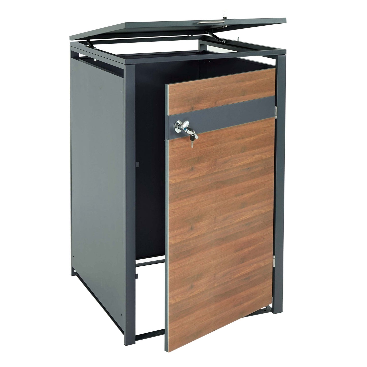 1 afvalemmerbehuizing MCW-J82, afvalemmerbox, uittrekbaar, metaal 32kg, antraciet ~ kersenhout look donkerbruin