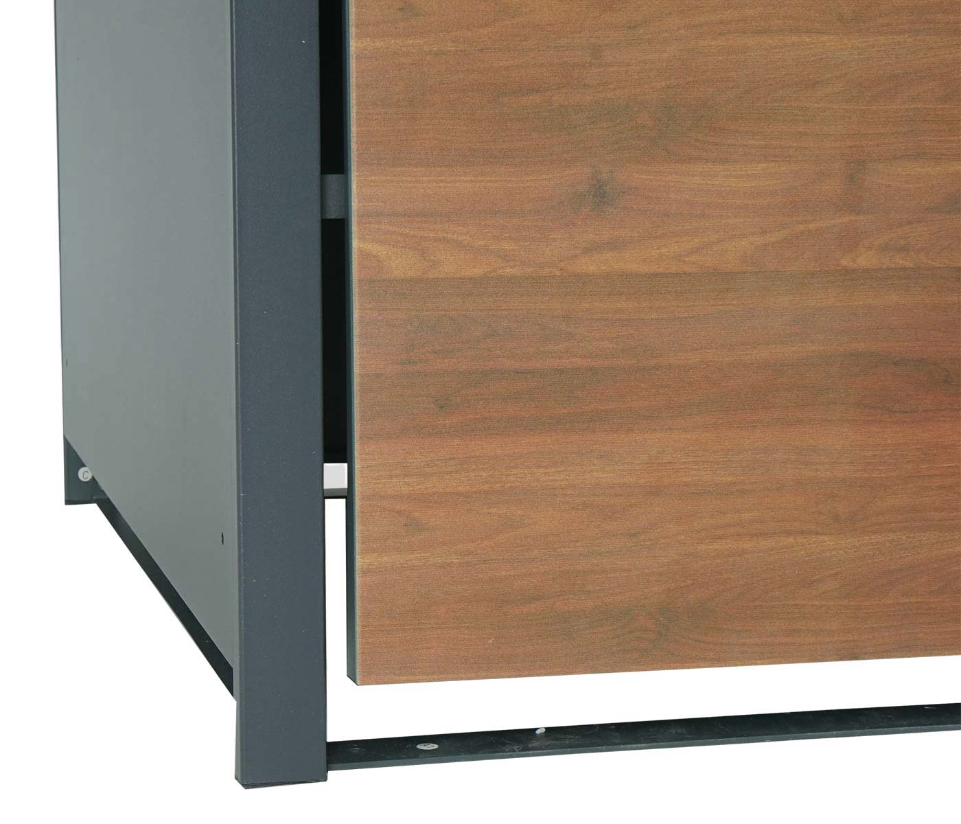 1 afvalemmerbehuizing MCW-J82, afvalemmerbox, uittrekbaar, metaal 32kg, antraciet ~ kersenhout look donkerbruin