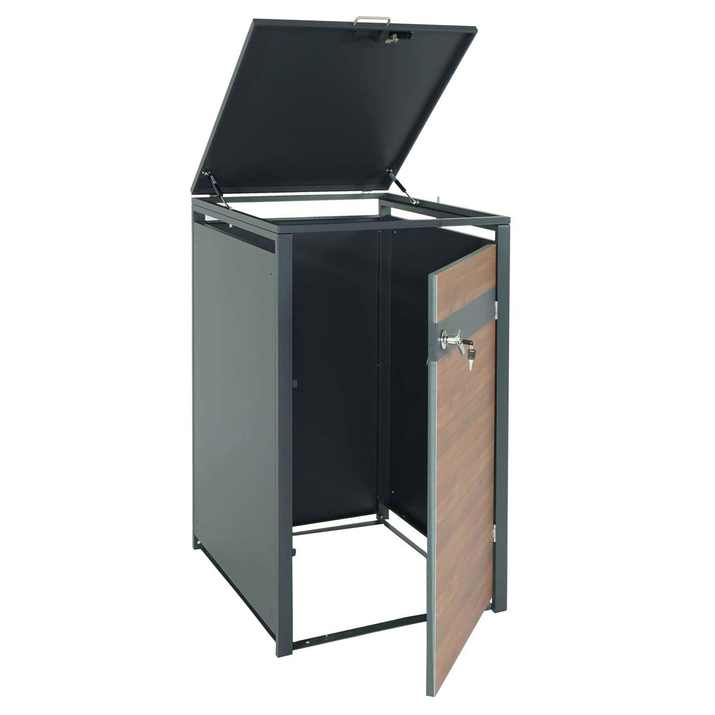 1 afvalemmerbehuizing MCW-J82, afvalemmerbox, uittrekbaar, metaal 32kg, antraciet ~ kersenhout look donkerbruin
