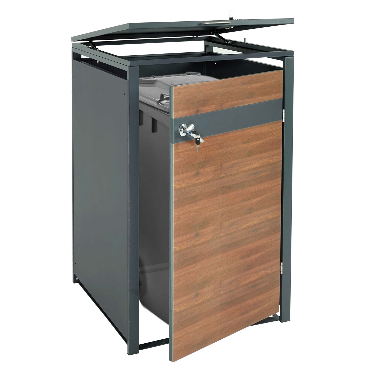 1 afvalemmerbehuizing MCW-J82, afvalemmerbox, uittrekbaar, metaal 32kg, antraciet ~ kersenhout look donkerbruin