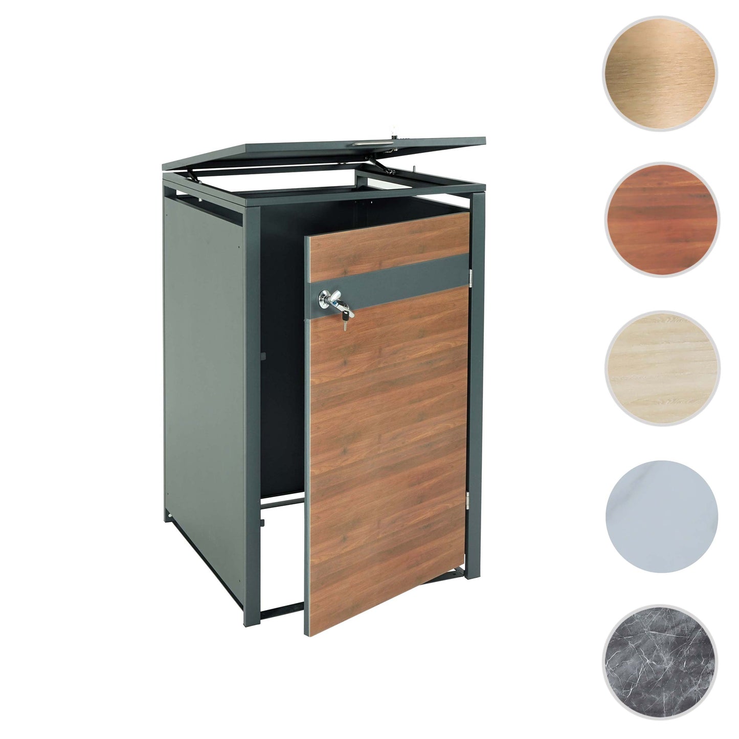 1 afvalemmerbehuizing MCW-J82, afvalemmerbox, uittrekbaar, metaal 32kg, antraciet ~ kersenhout look donkerbruin