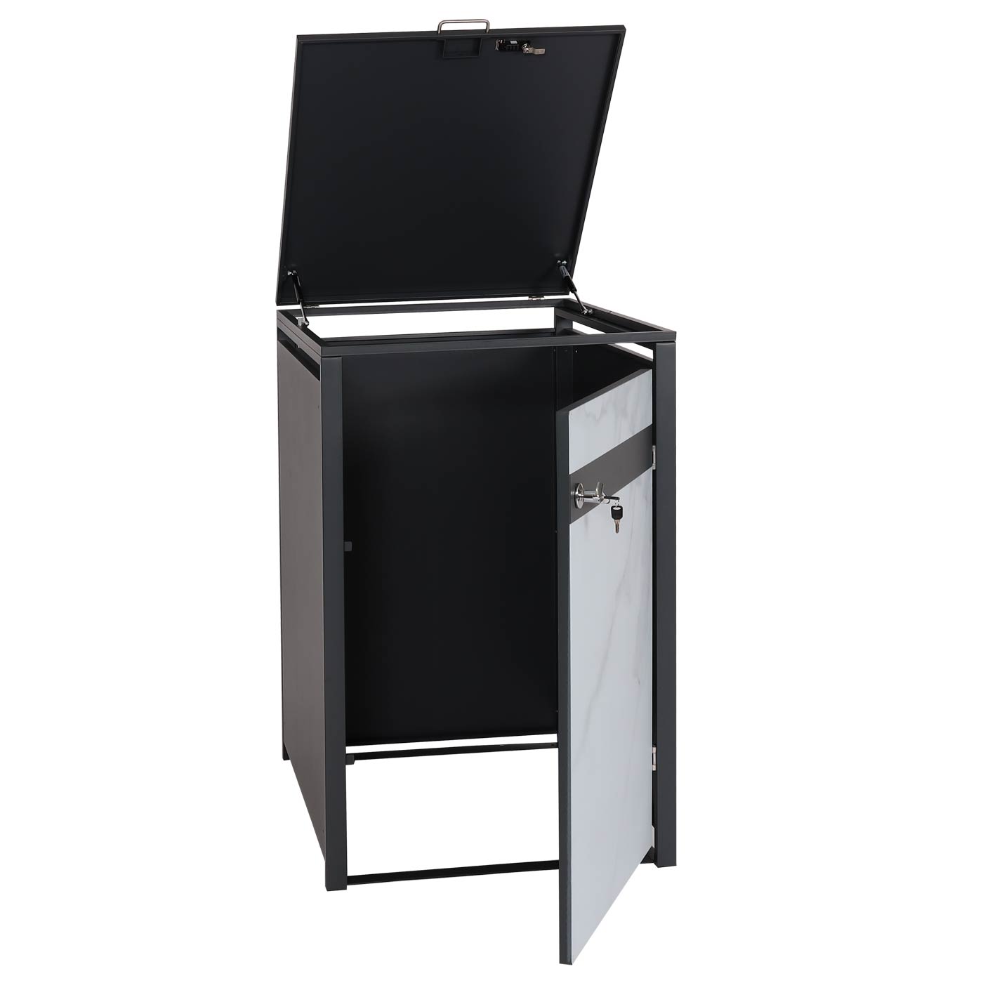 1 deksel afvalbak MCW-J82, afvalbak, uittrekbaar, metaal 32kg, antraciet ~ licht marmer look