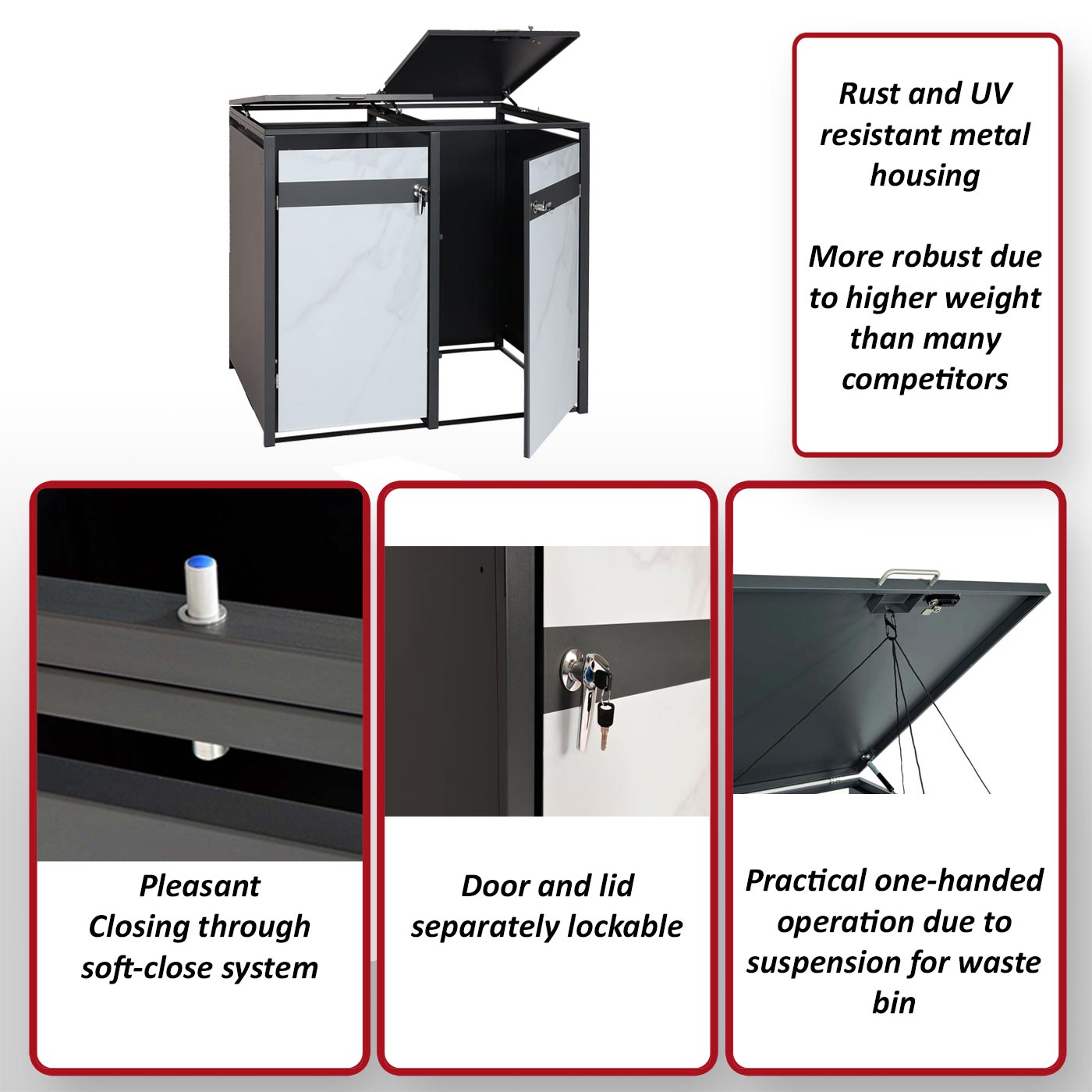 1 afvalemmerbehuizing MCW-J82, afvalemmerbox, uittrekbaar, metaal 32kg, antraciet ~ kersenhout look donkerbruin