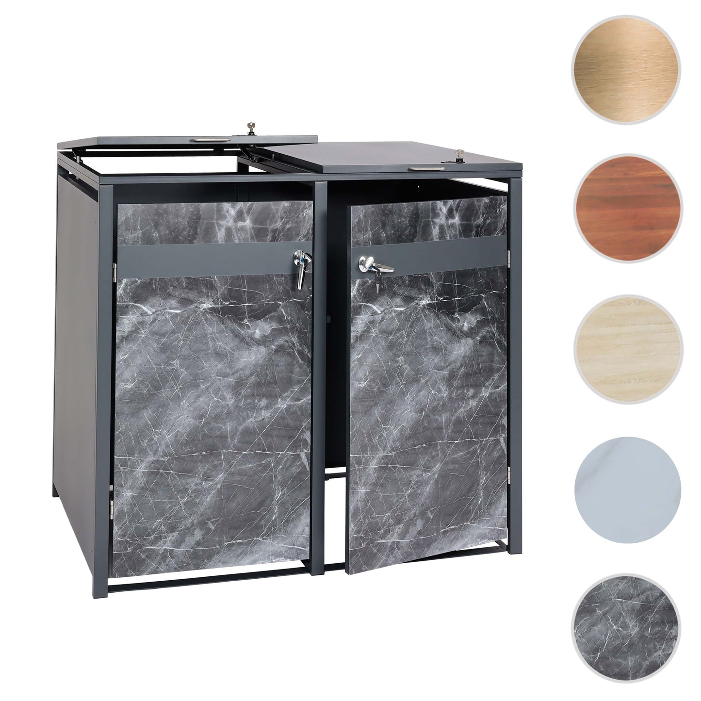 2-bins afvalbak deksel MCW-J82, afvalbak, uitbreidbaar, metaal 50kg, antraciet ~ donker marmer look
