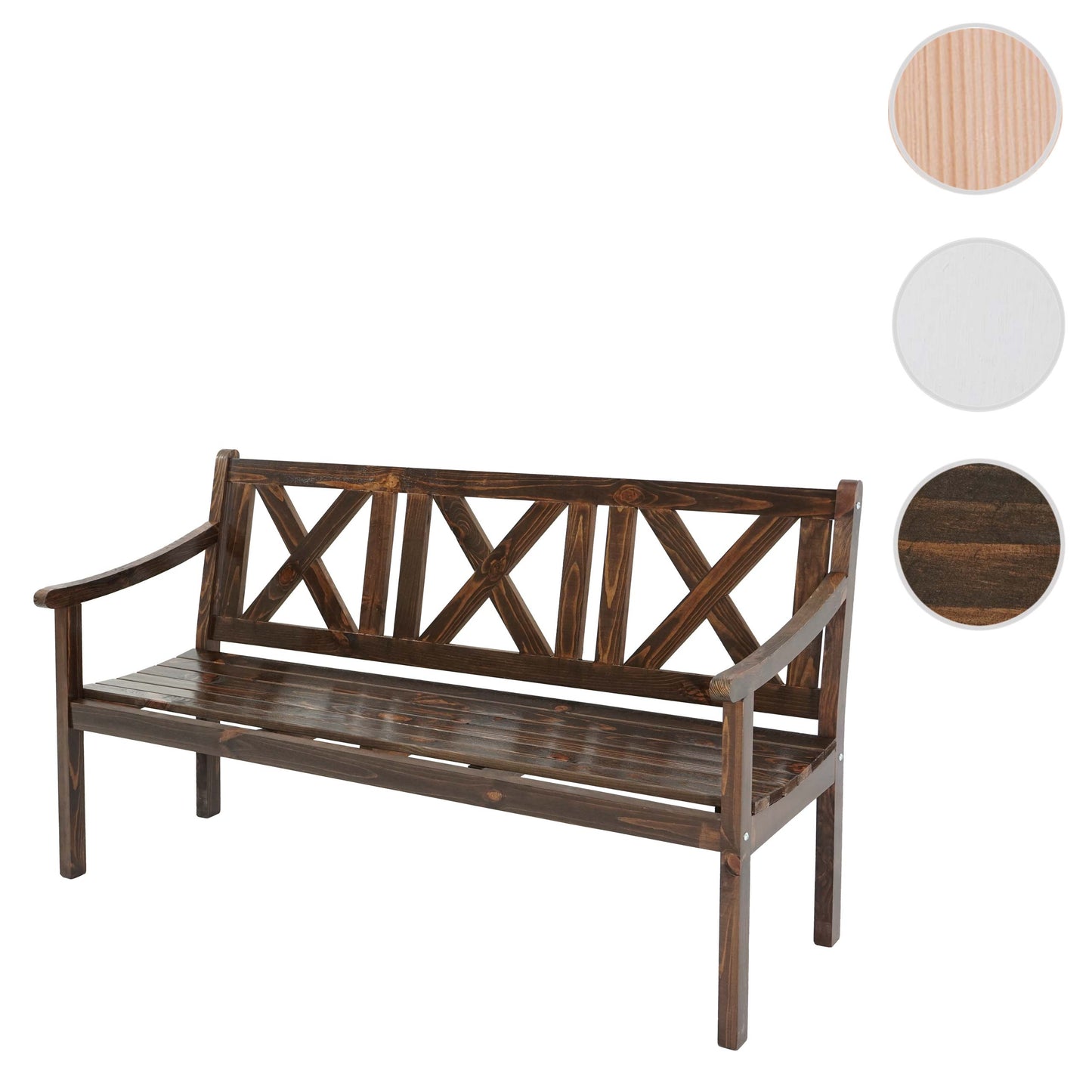 Tuinbank Kopenhagen, zitbank parkbank houten bank, 3-zits horeca kwaliteit massief hout 160cm ~ donkerbruin