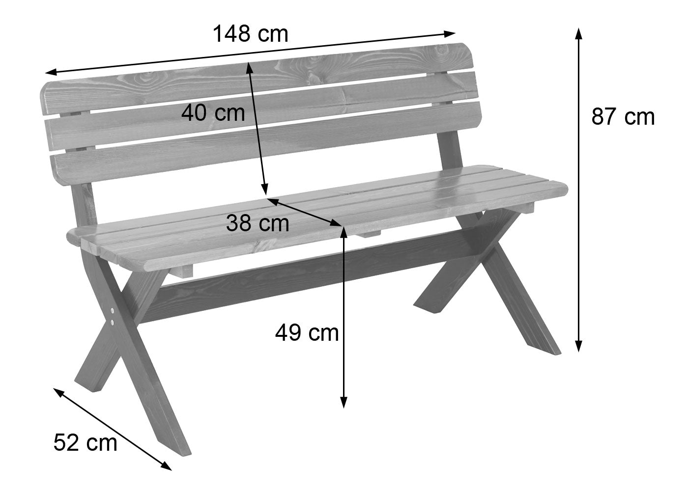 Tuinbank MCW-J83, parkbank houten bank, massief hout MVG-gecertificeerd 148cm ~ bruin, grenen donkerbruin