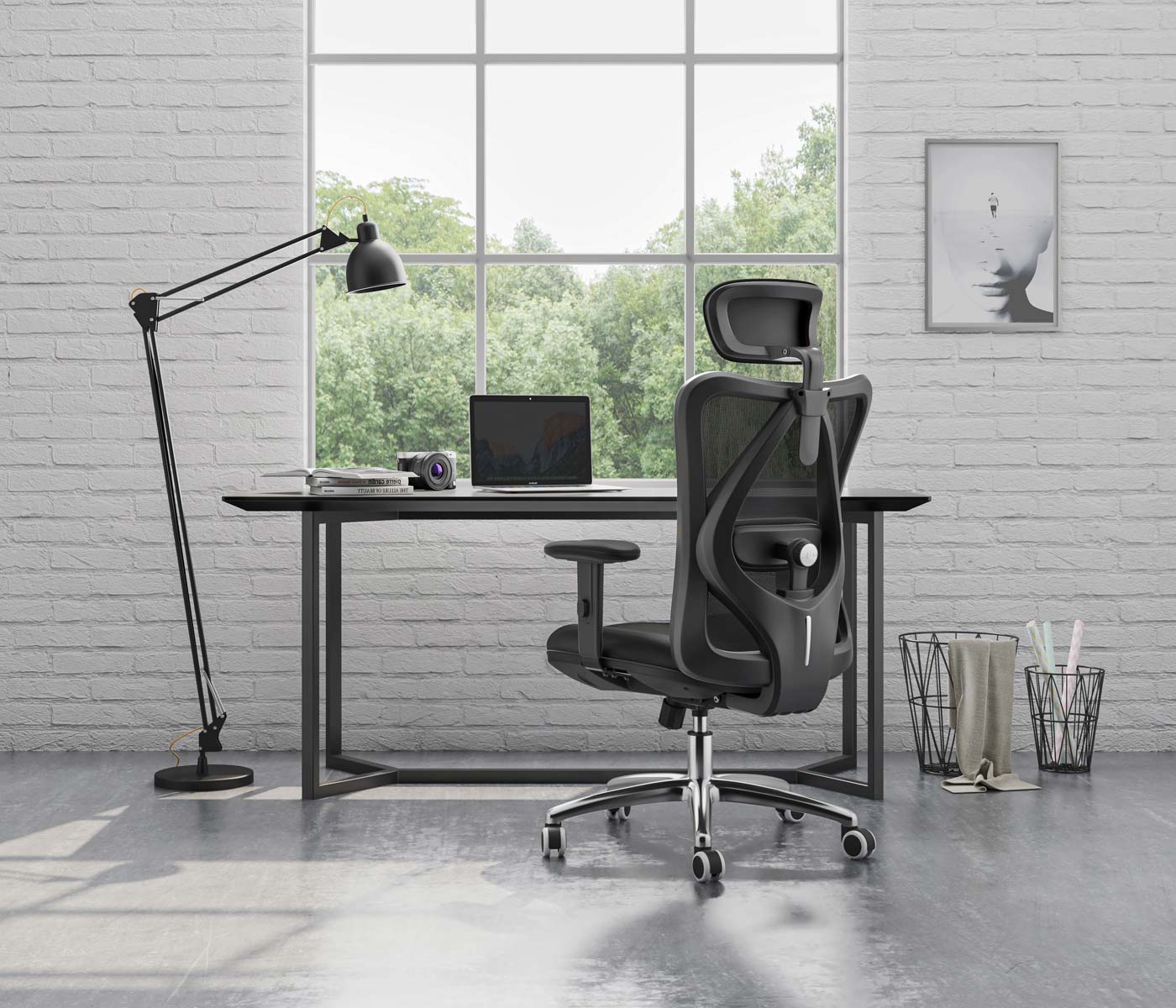 SIHOO bureaustoel bureaustoel, ergonomisch, verstelbare lendensteun, 150kg belastbaar ~ zonder voetsteun zwart