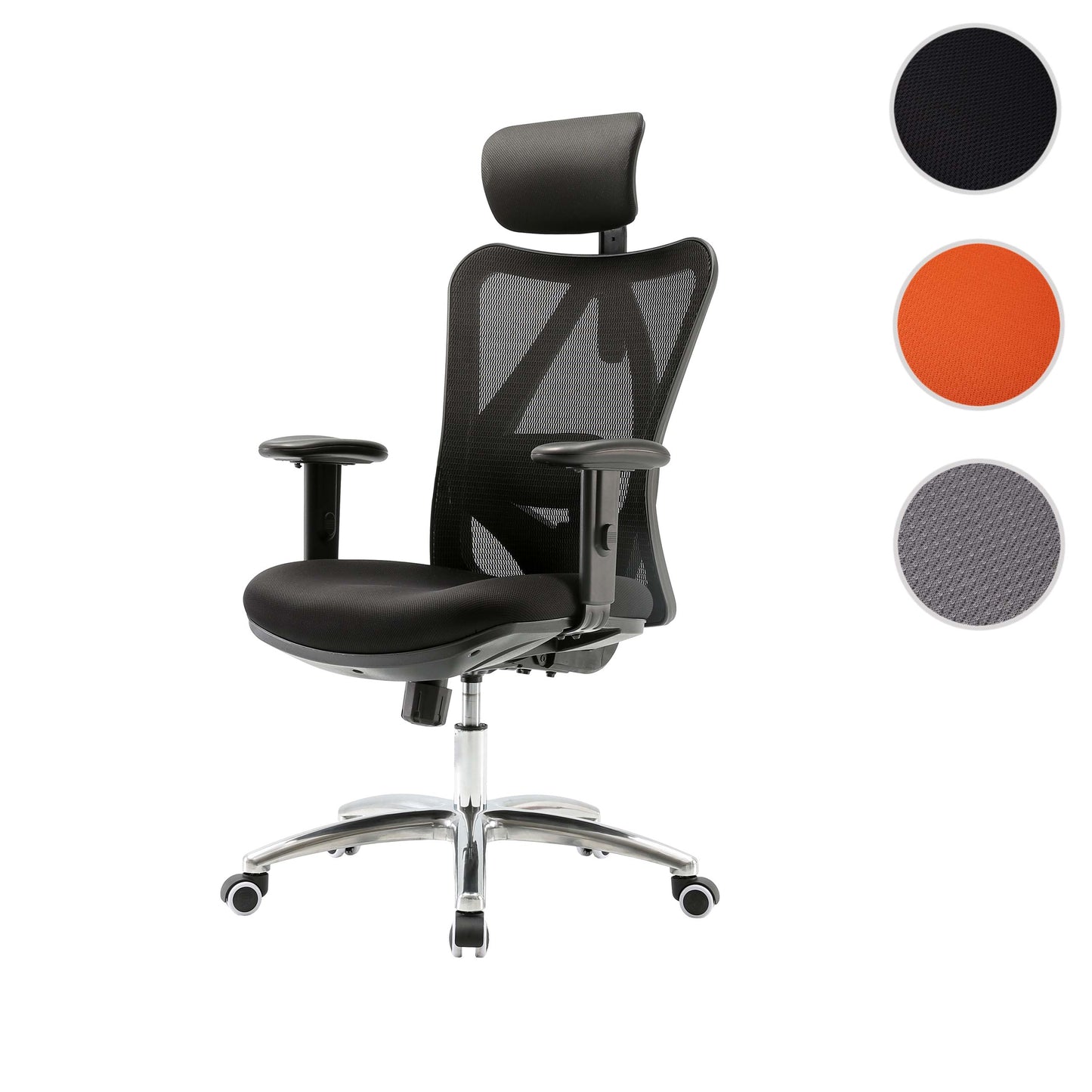 SIHOO bureaustoel bureaustoel, ergonomisch, verstelbare lendensteun, 150kg belastbaar ~ zonder voetsteun zwart