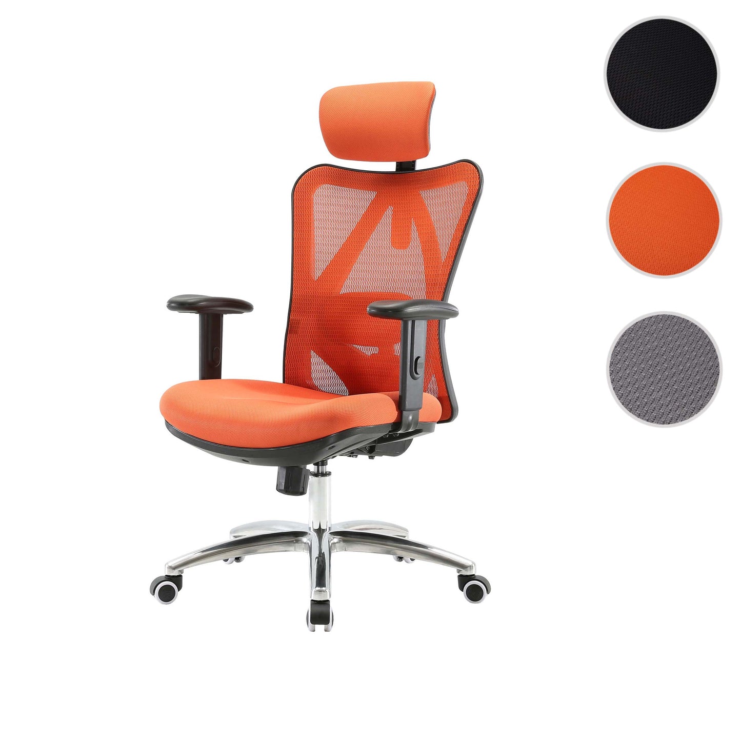 SIHOO bureaustoel bureaustoel, ergonomisch, verstelbare lendensteun, 150kg belastbaar ~ zonder voetsteun, oranje