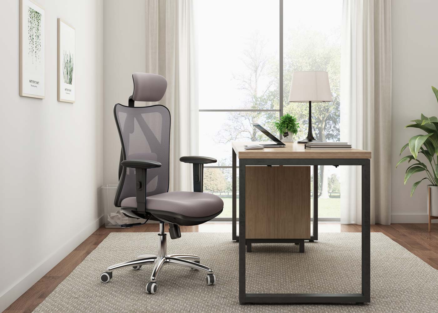 SIHOO bureaustoel bureaustoel, ergonomisch, verstelbare lendensteun, 150kg belastbaar ~ zonder voetsteun, grijs