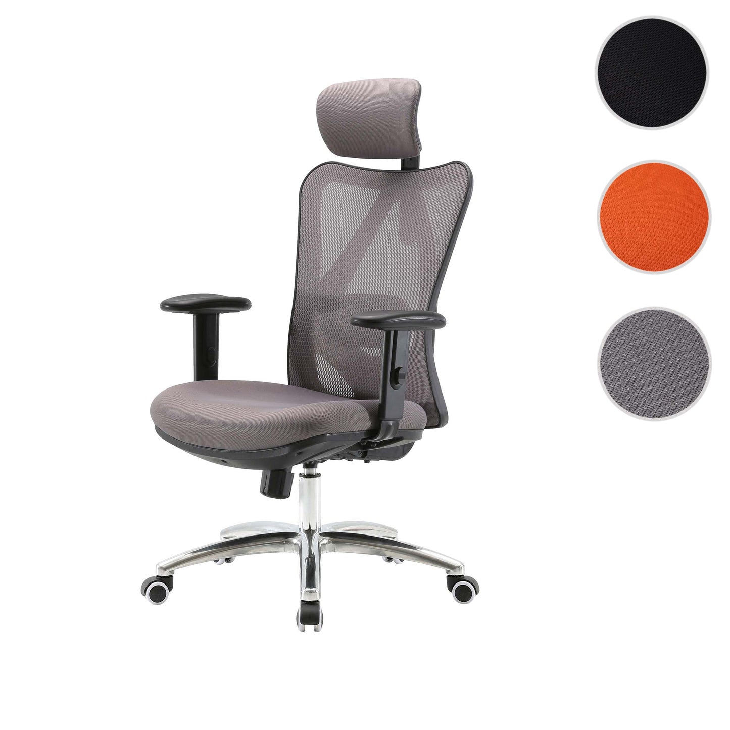 SIHOO bureaustoel bureaustoel, ergonomisch, verstelbare lendensteun, 150kg belastbaar ~ zonder voetsteun, grijs