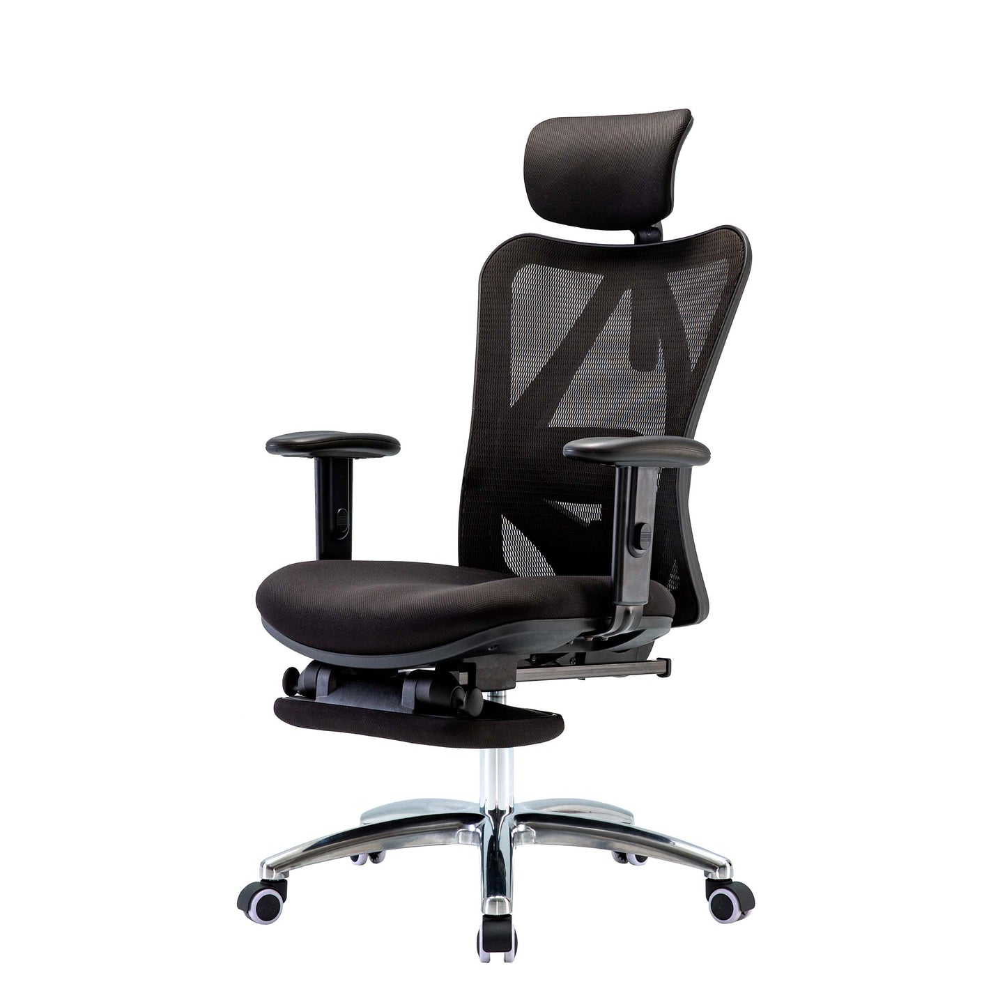 SIHOO bureaustoel bureaustoel, ergonomisch, verstelbare lendensteun, 150kg belastbaar ~ met voetensteun, zwart