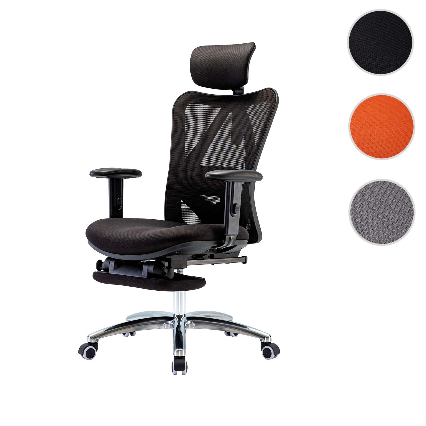 SIHOO bureaustoel bureaustoel, ergonomisch, verstelbare lendensteun, 150kg belastbaar ~ met voetensteun, zwart