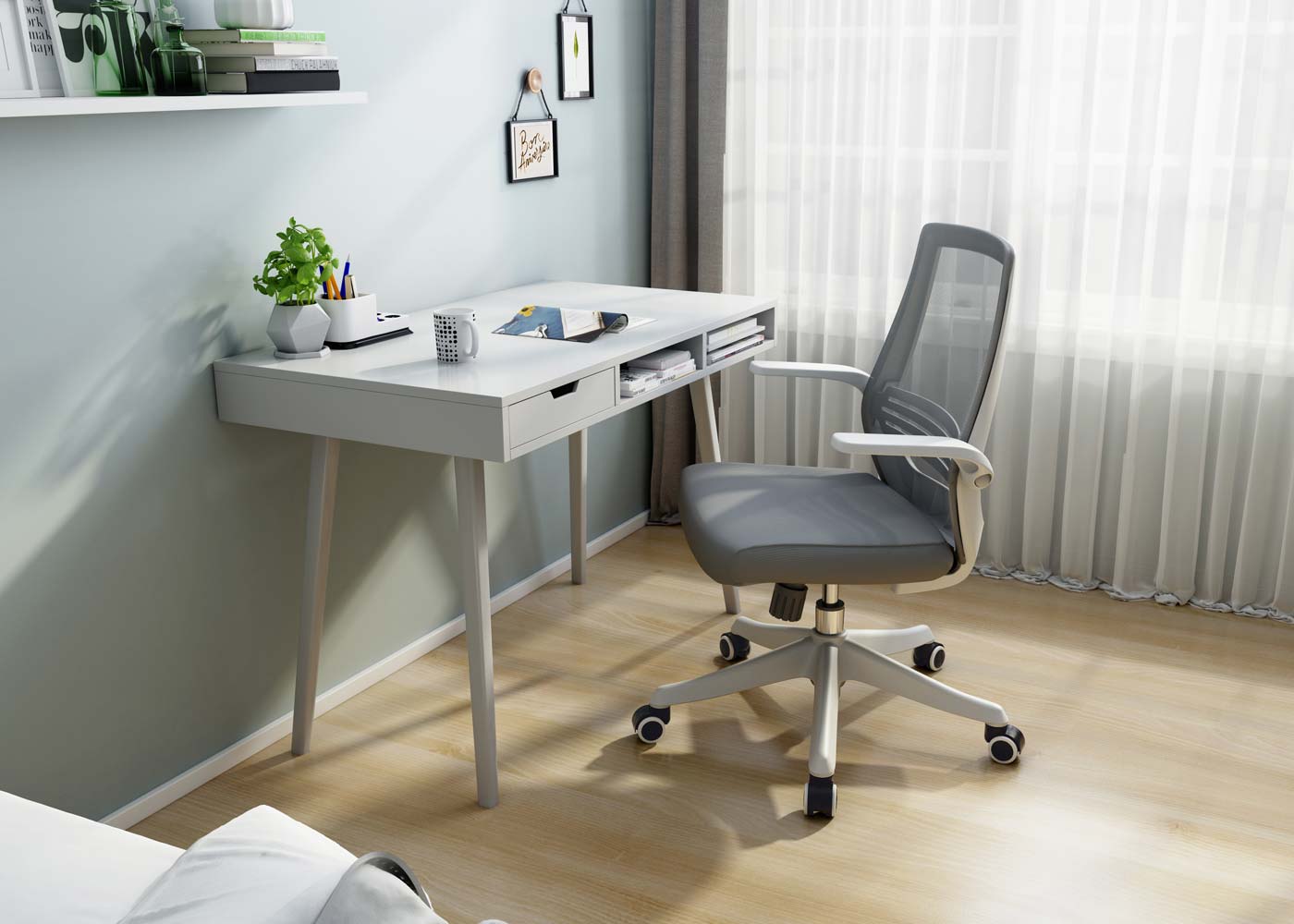 Moderne bureaustoel MCW-J88, bureaustoel, ergonomisch ademend, taillesteun, hefbare armleuning ~ grijs