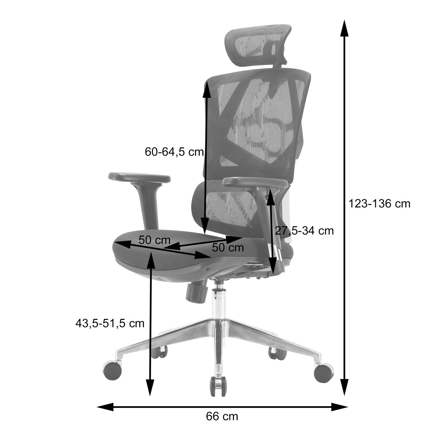 SIHOO bureaustoel bureaustoel ergonomisch, lendensteun hoge rugleuning 3D armleuningen ~ mesh zwart