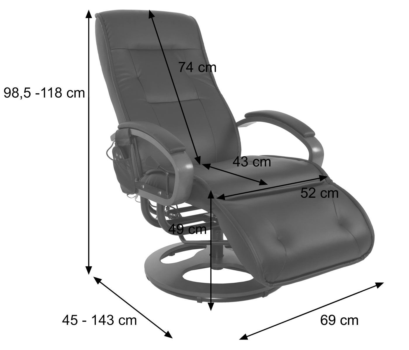 ARLES II relaxfauteuil, massagefauteuil, MET massage ~ kunstleer, zwart
