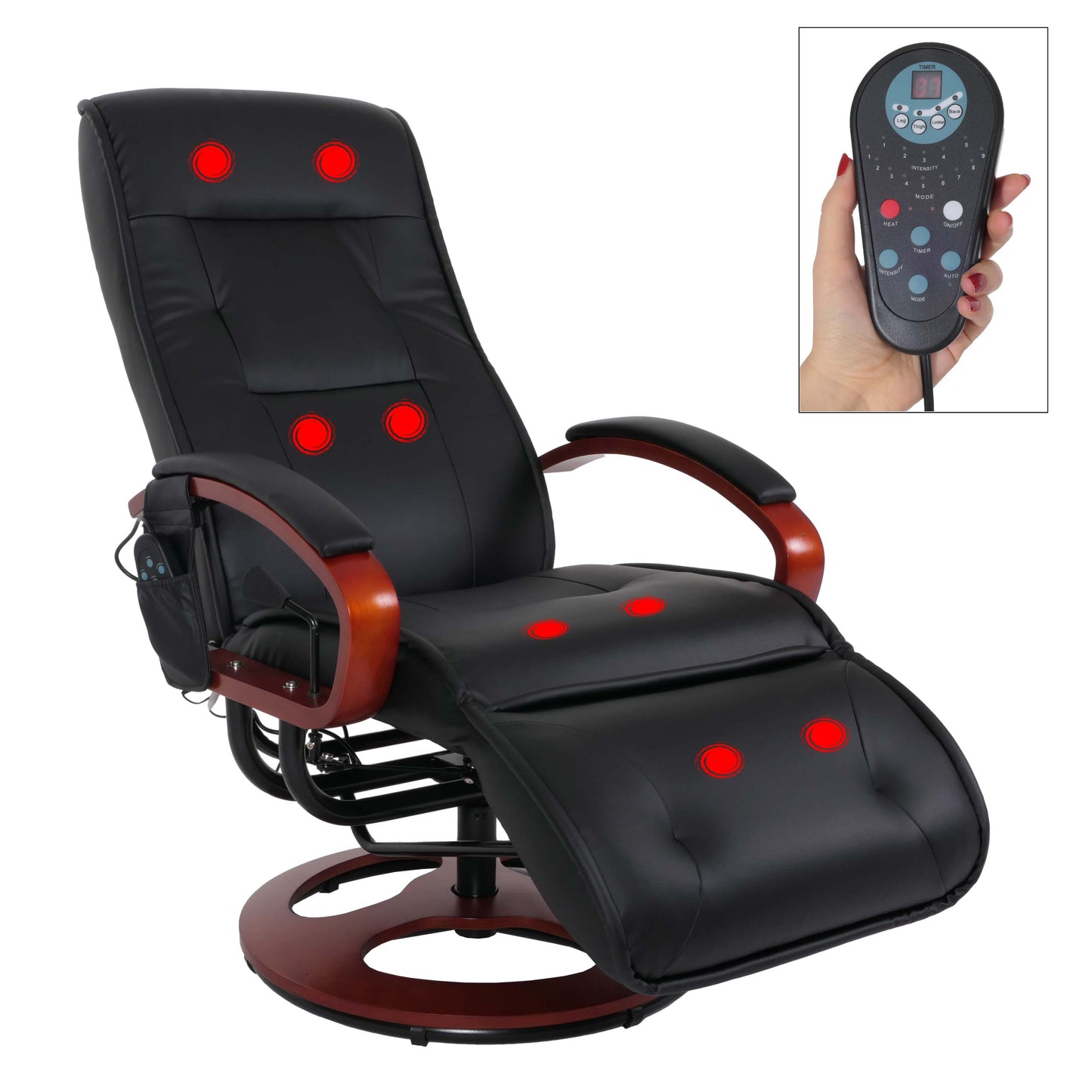 ARLES II relaxfauteuil, massagefauteuil, MET massage ~ kunstleer, zwart