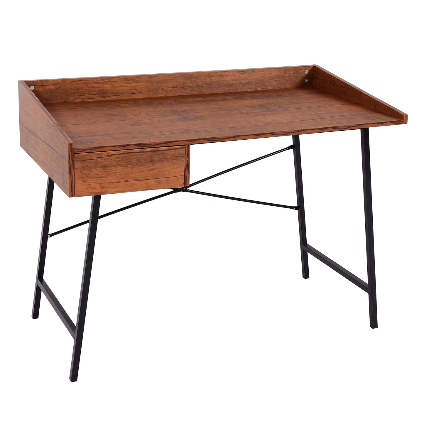 Bureau MCW-J97, bureau computerbureau, lade 3D structuur 98x114x60cm MVG-gecertificeerd ~ bruin