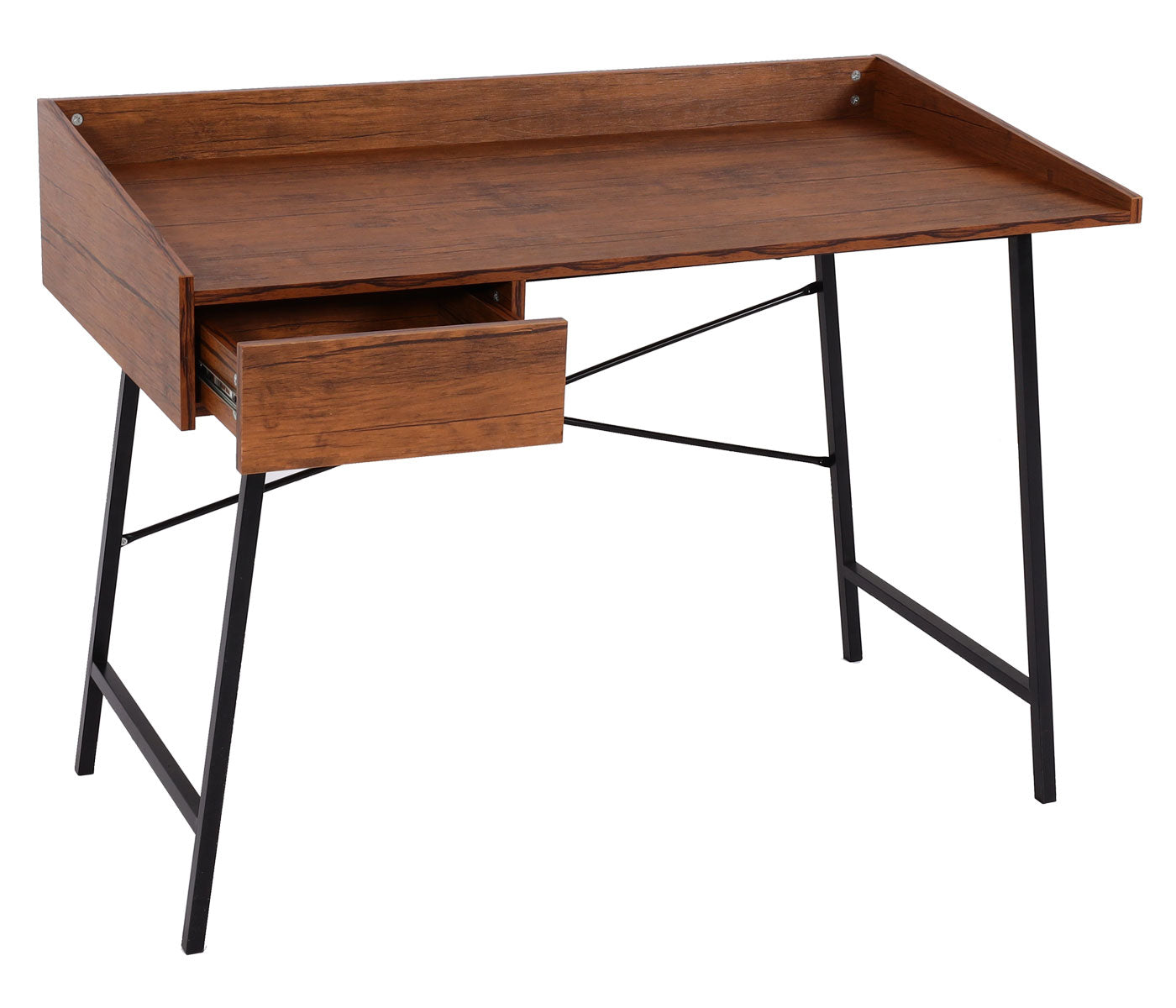 Bureau MCW-J97, bureau computerbureau, lade 3D structuur 98x114x60cm MVG-gecertificeerd ~ bruin
