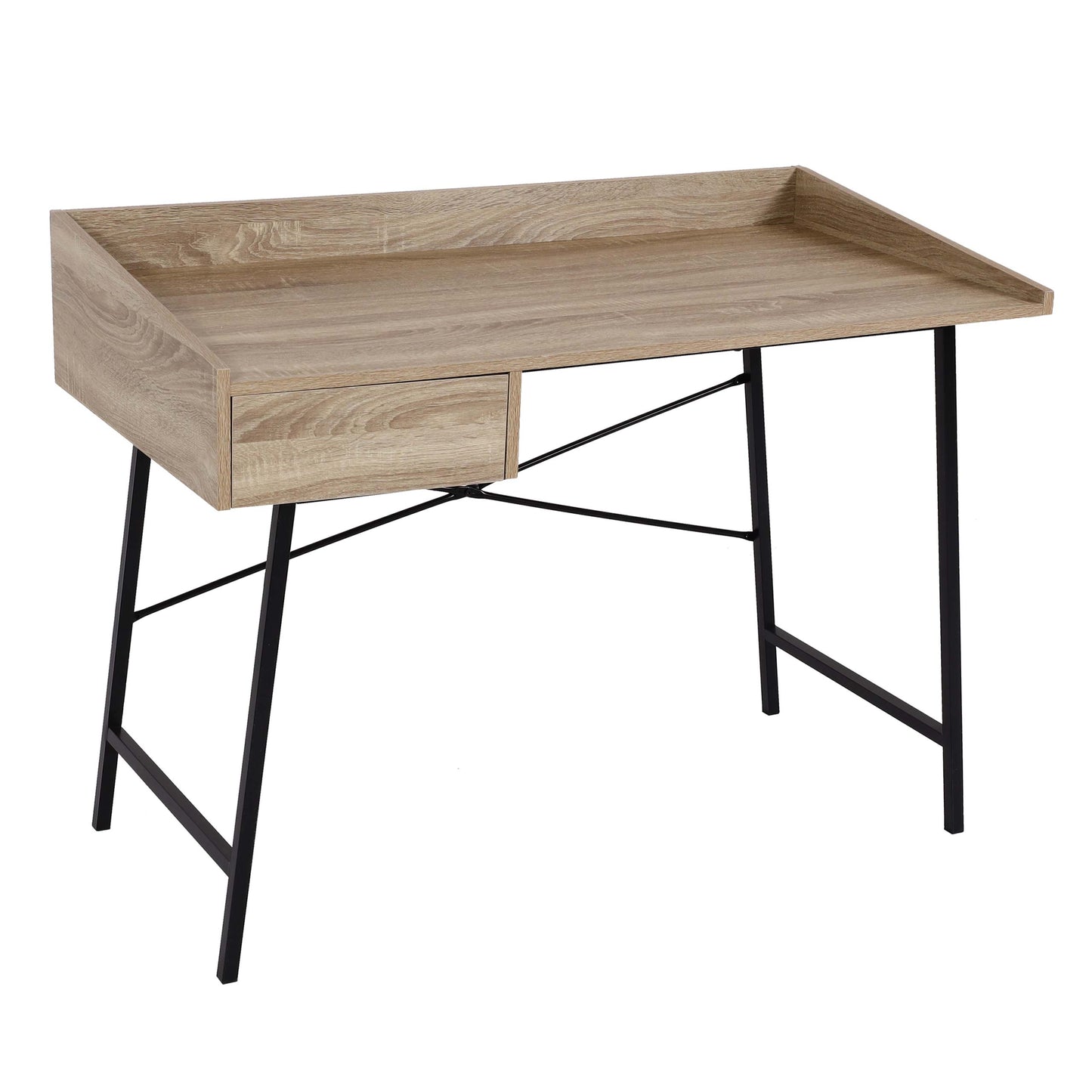 Bureau MCW-J97, bureau computerbureau, lade 3D structuur 98x114x60cm MVG-gecertificeerd ~ eiken look