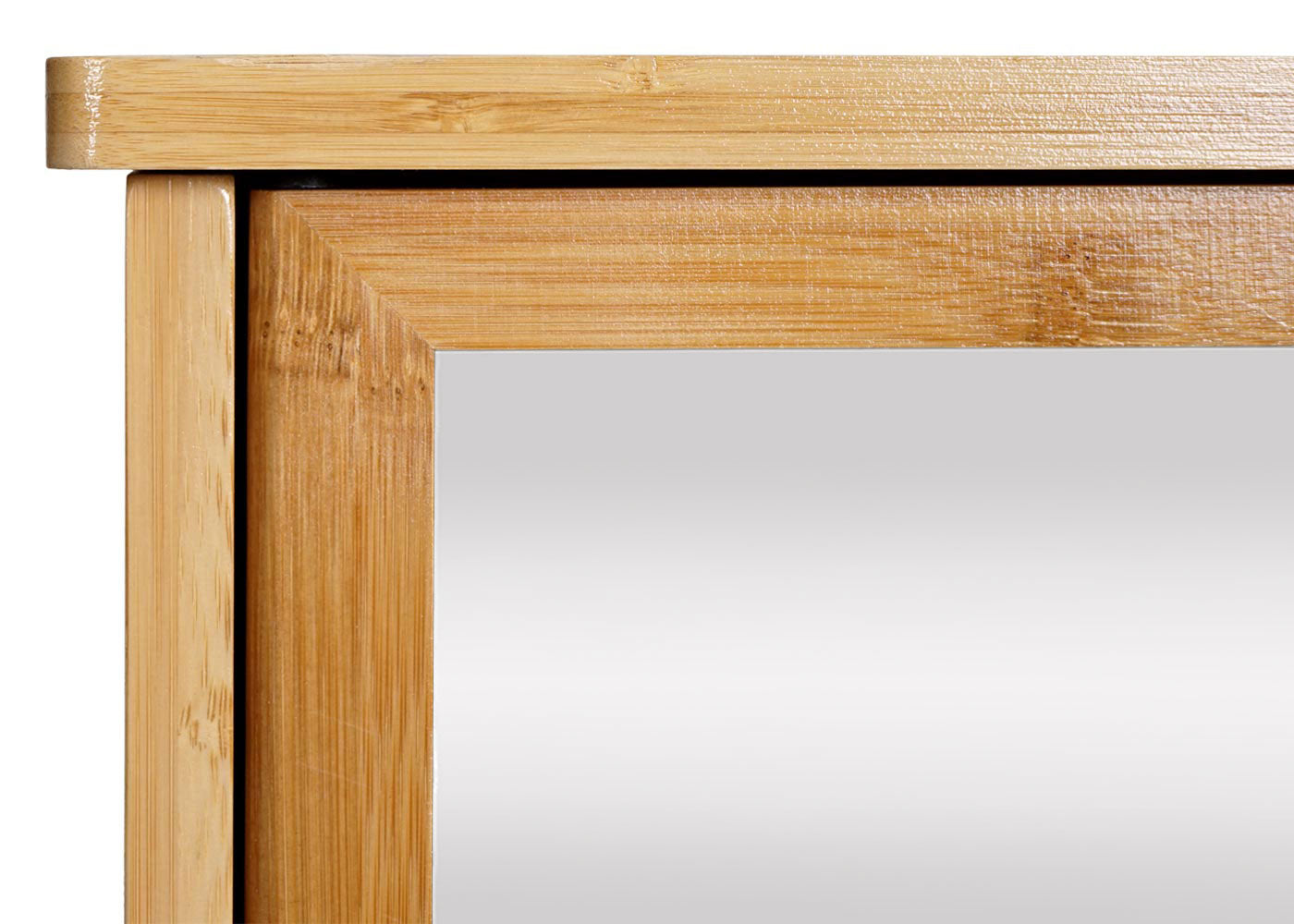 Spiegelkast MCW-B18, badkamer spiegelkast wandkast, 3 planken 2 deuren spiegel bamboe 62x66x15cm