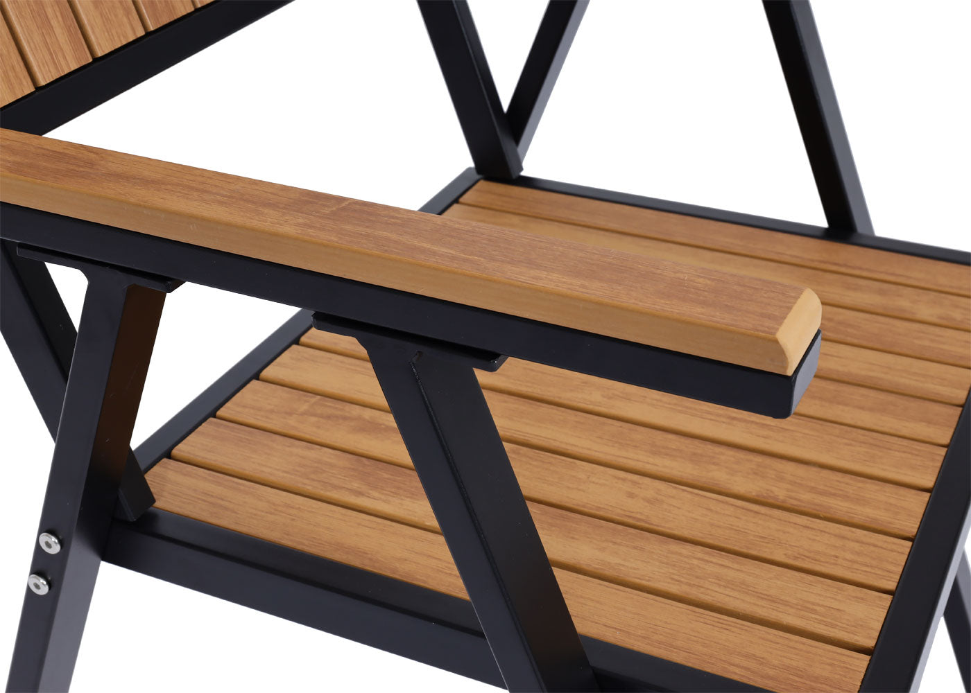 Set van 4 tuinstoelen + tuintafel MCW-J95, stoel tafel, gastro outdoor coating, aluminium hout look ~ zwart, teak