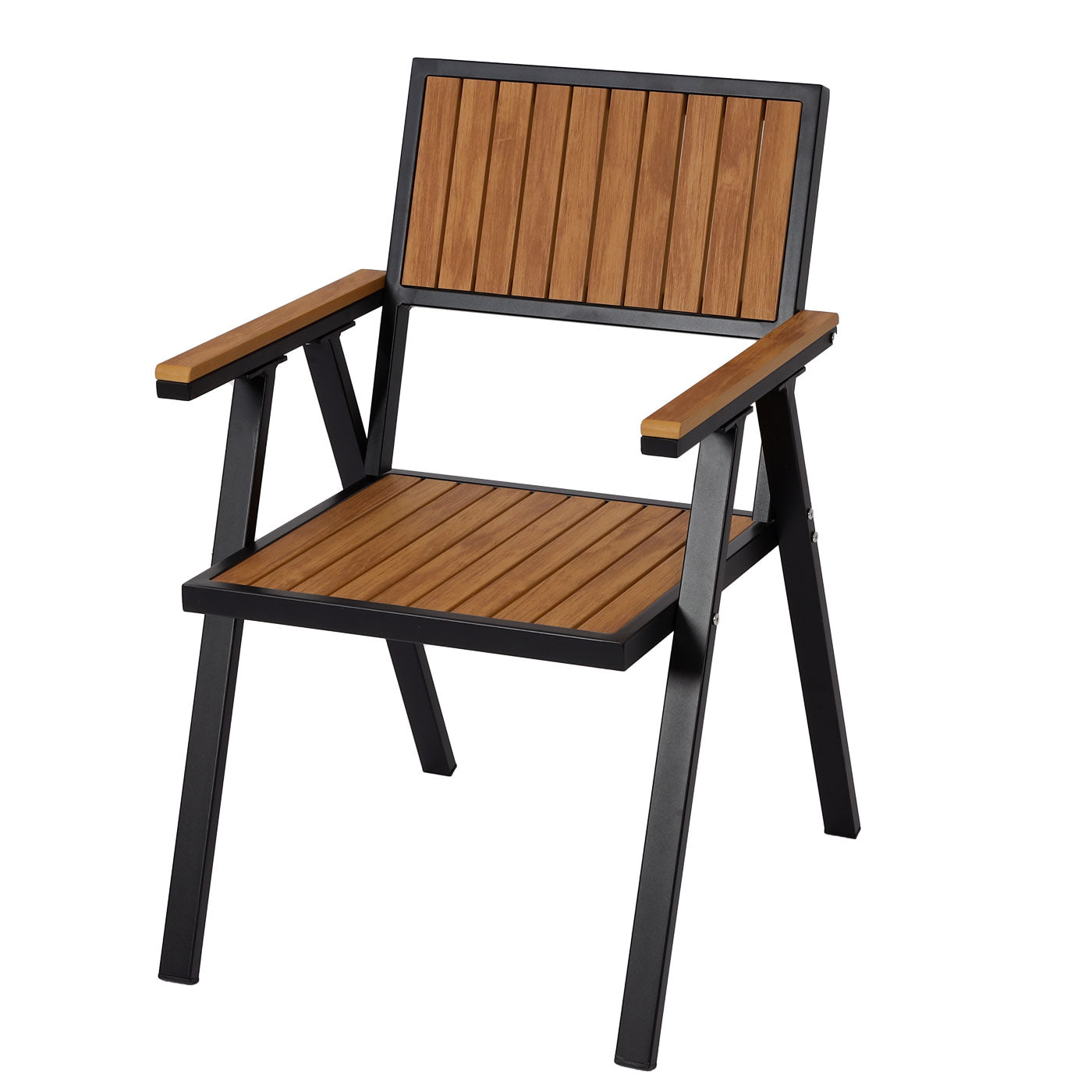 Set van 4 tuinstoelen + tuintafel MCW-J95, stoel tafel, gastro outdoor coating, aluminium hout look ~ zwart, teak