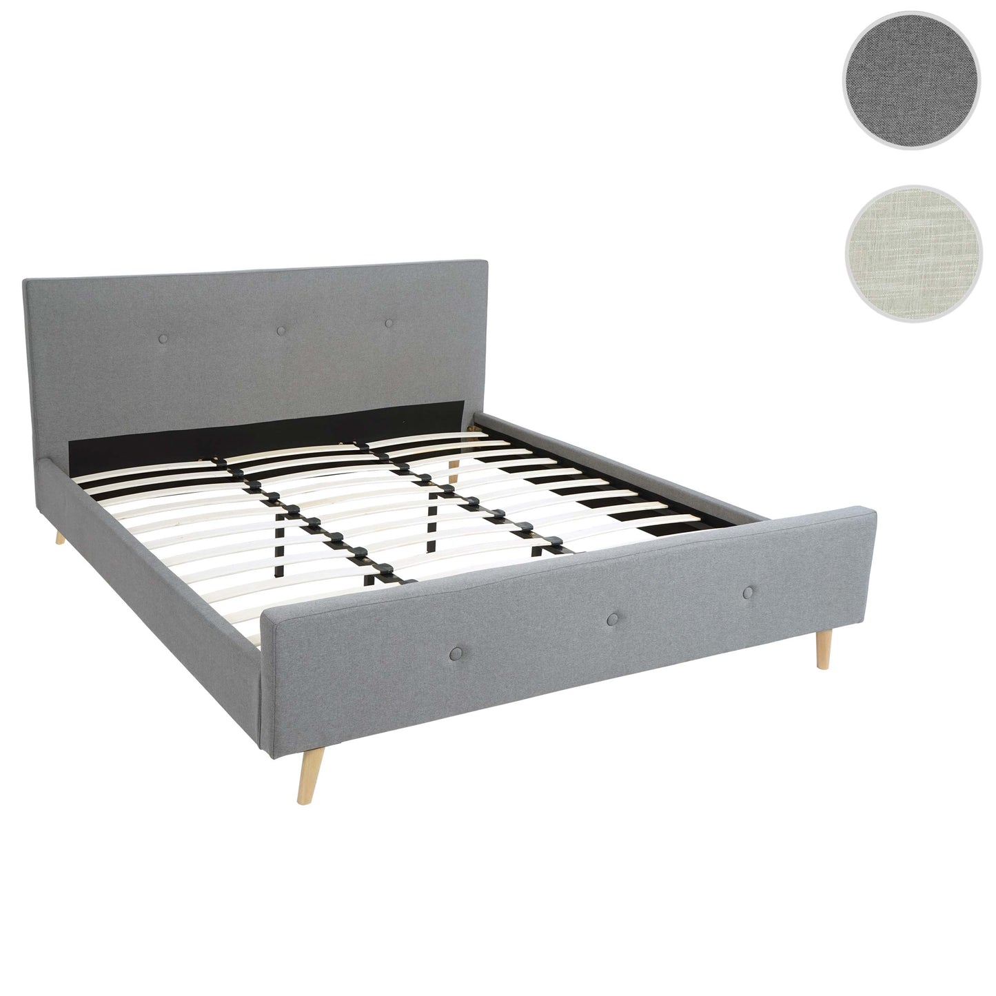 Gestoffeerd bed MCW-J98, bed tweepersoons lattenbodem, massief hout ~ 180x200cm grijs
