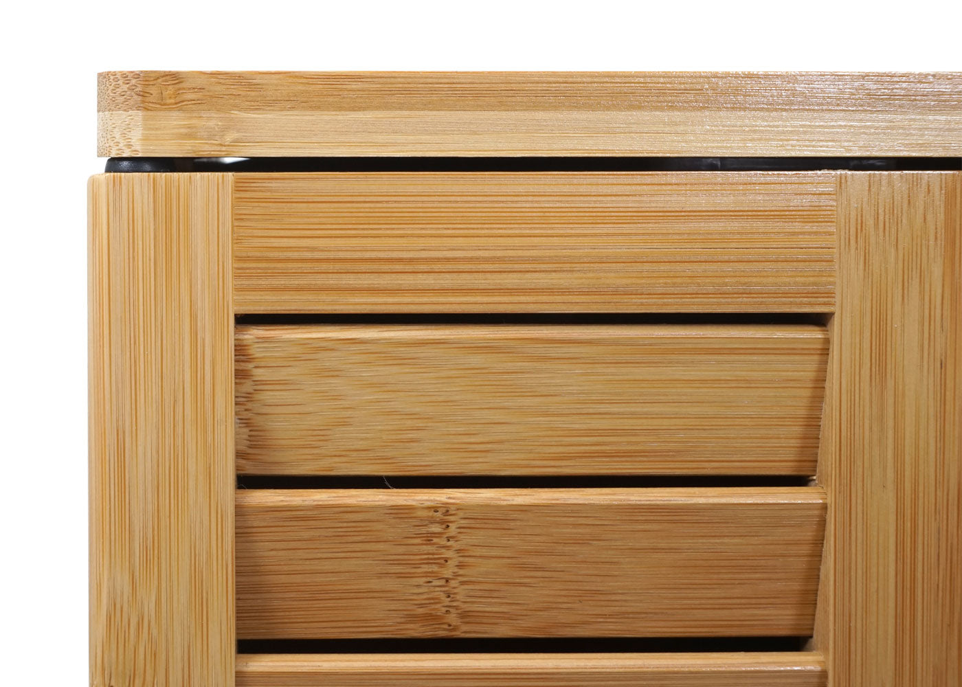 Spiegelkast MCW-B18, badkamer spiegelkast wandkast, 3 planken 3 deuren bamboe spiegel 60x60x15cm