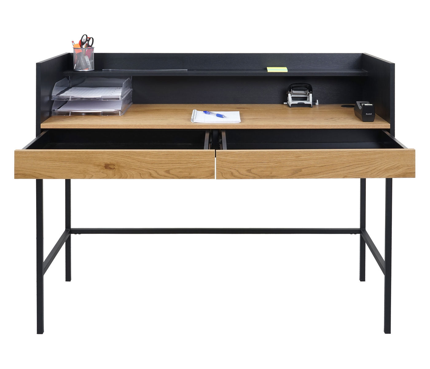 Bureau MCW-J79, bureau computer bureau werktafel, lade 120x50cm hout metaal ~ walnoot look