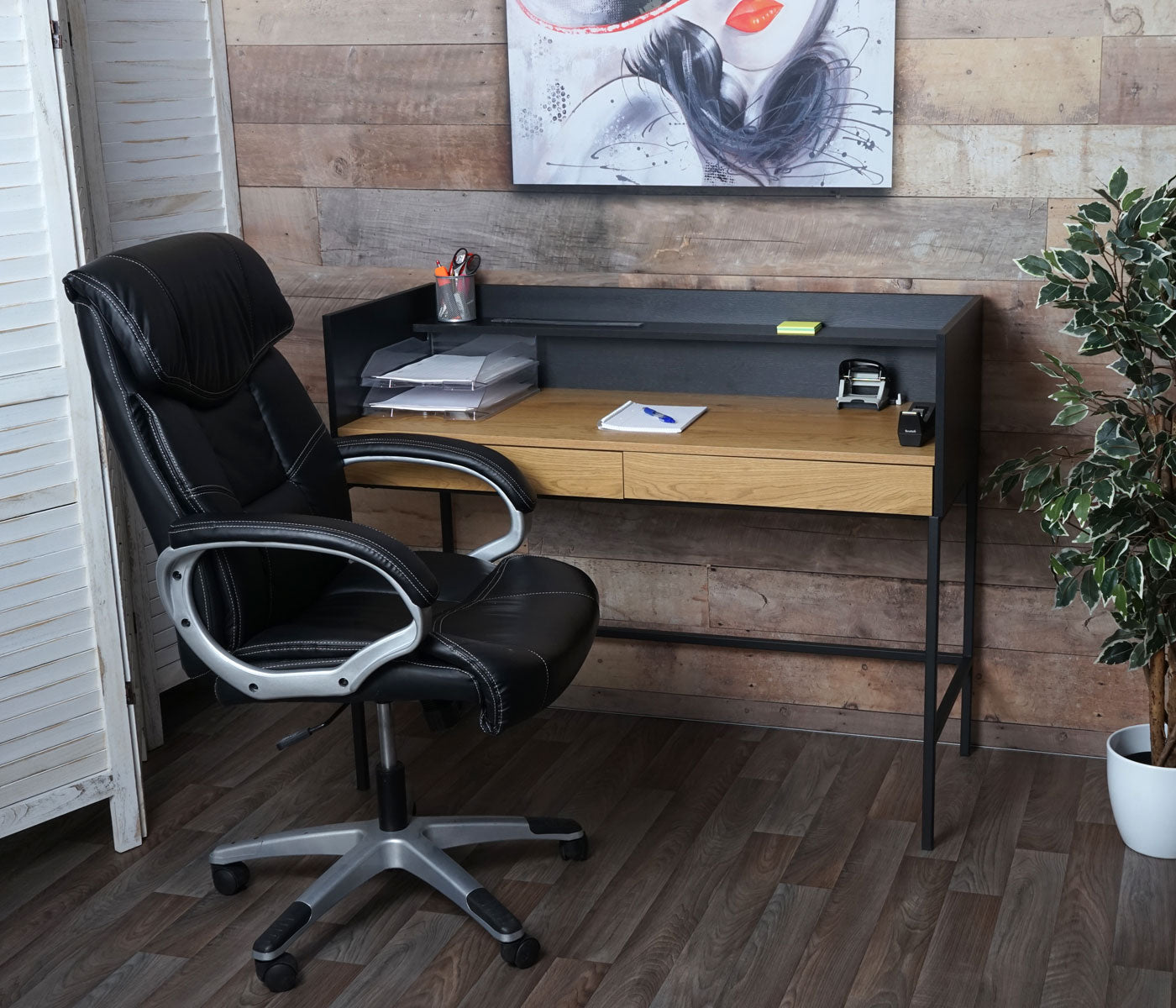 Bureau MCW-J79, bureau computer bureau werktafel, lade 120x50cm hout metaal ~ eiken-look