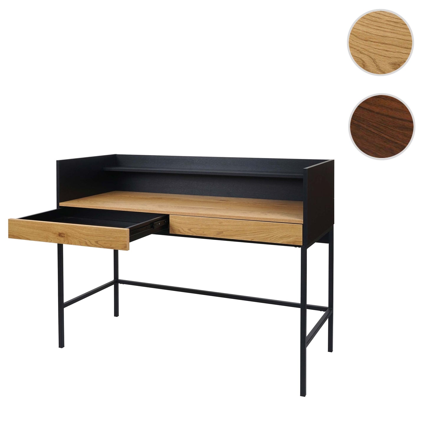 Bureau MCW-J79, bureau computer bureau werktafel, lade 120x50cm hout metaal ~ eiken-look