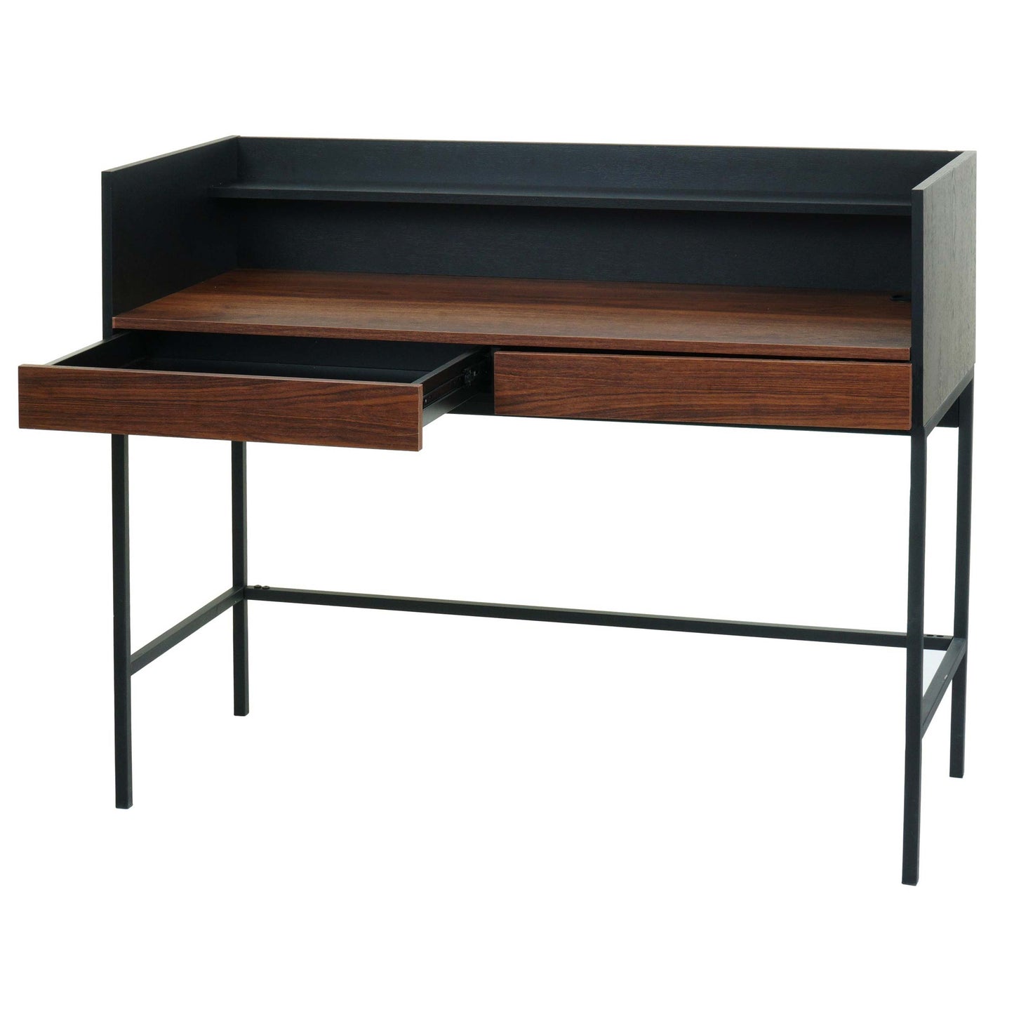Bureau MCW-J79, bureau computer bureau werktafel, lade 120x50cm hout metaal ~ walnoot look