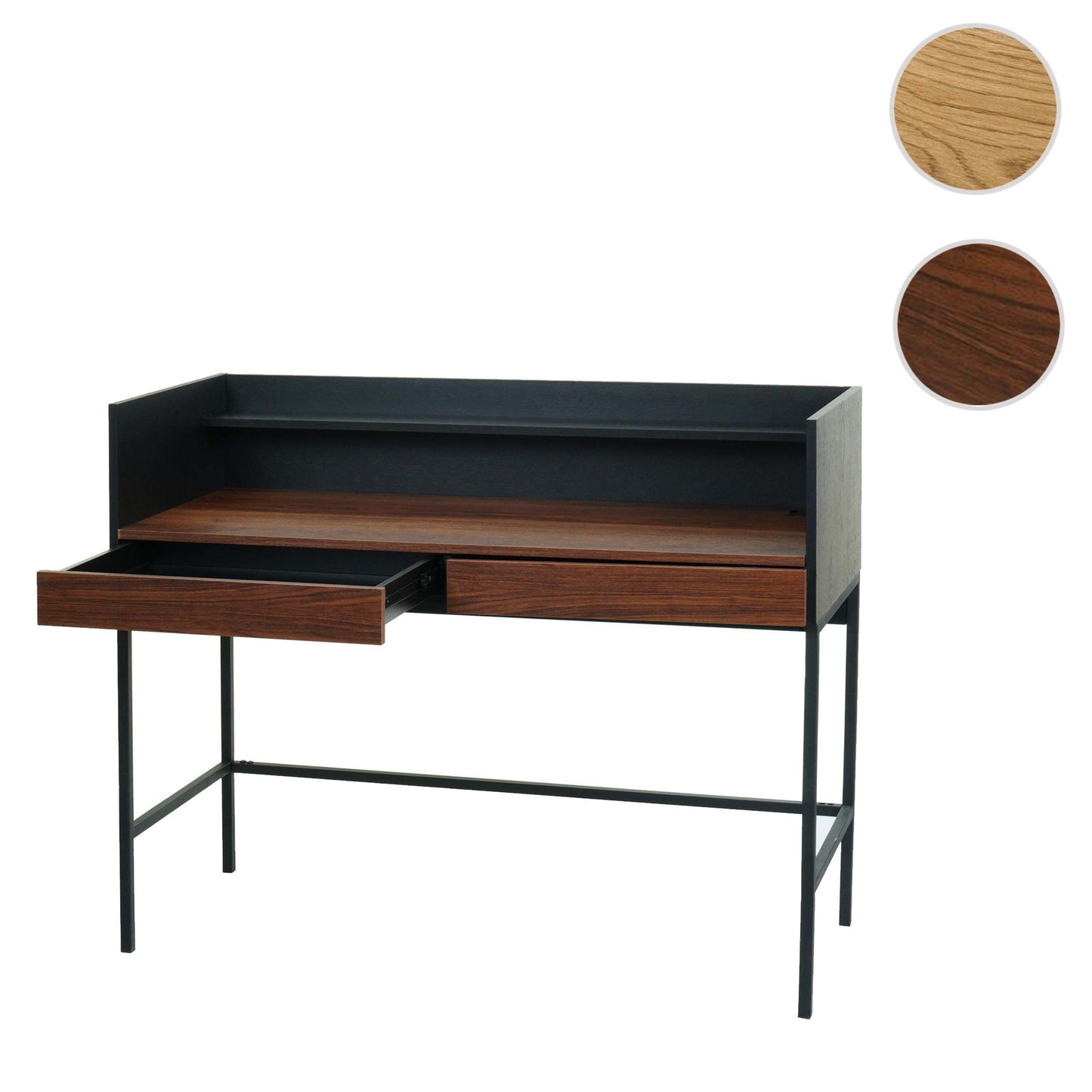Bureau MCW-J79, bureau computer bureau werktafel, lade 120x50cm hout metaal ~ walnoot look