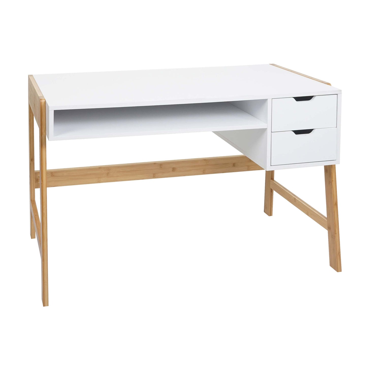 Bureau MCW-K12, bureau computerbureau werktafel, lade, bamboe 76x115x58cm ~ wit